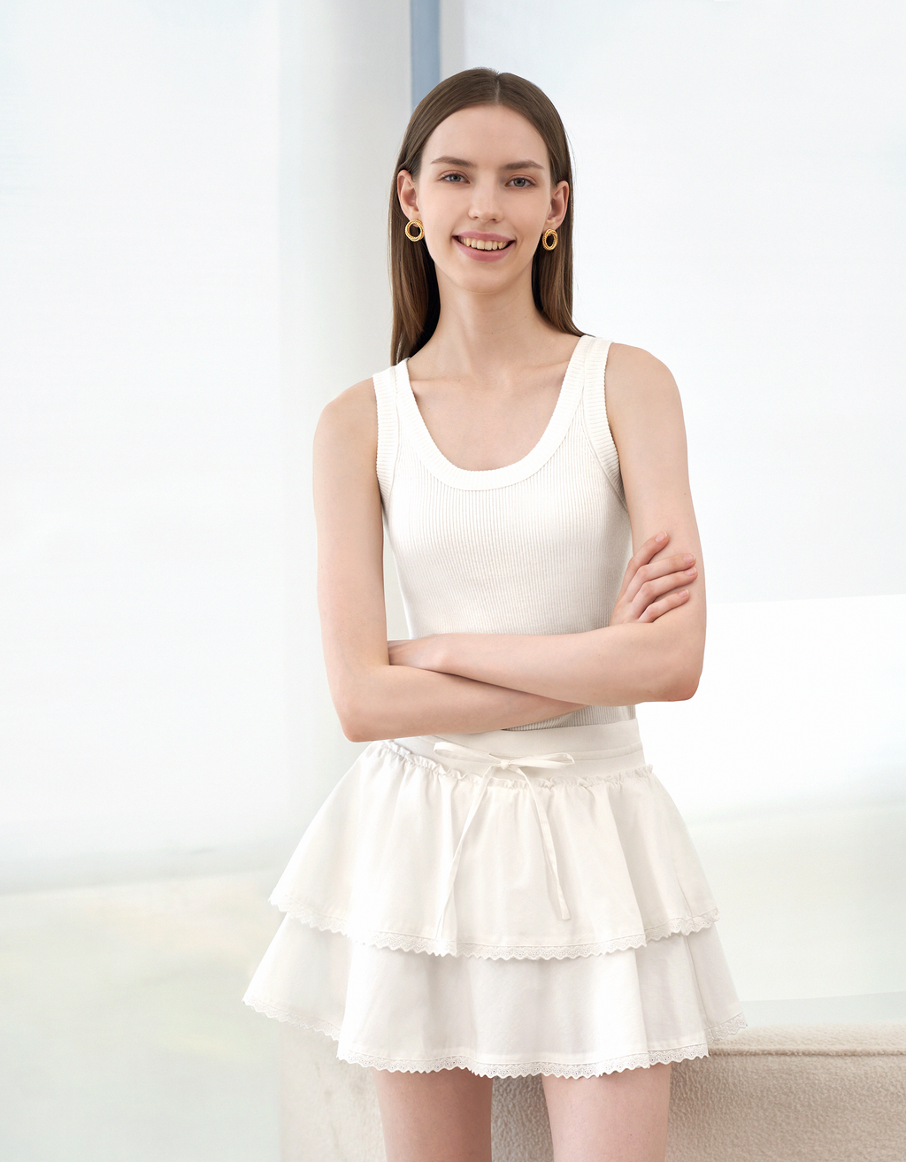 Lace Trim Layered Mini Skirt
