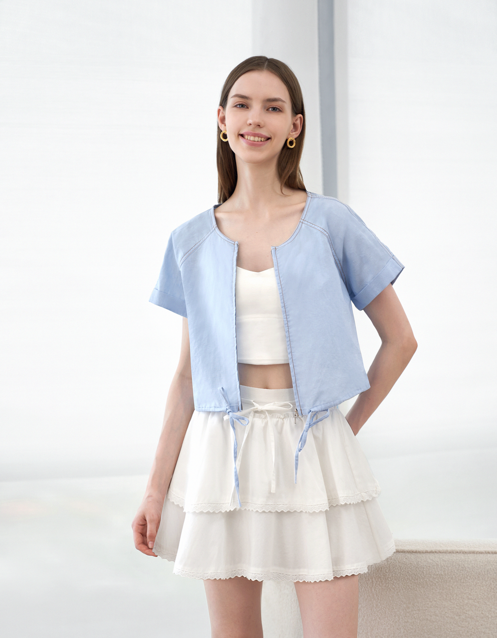 Lace Trim Layered Mini Skirt