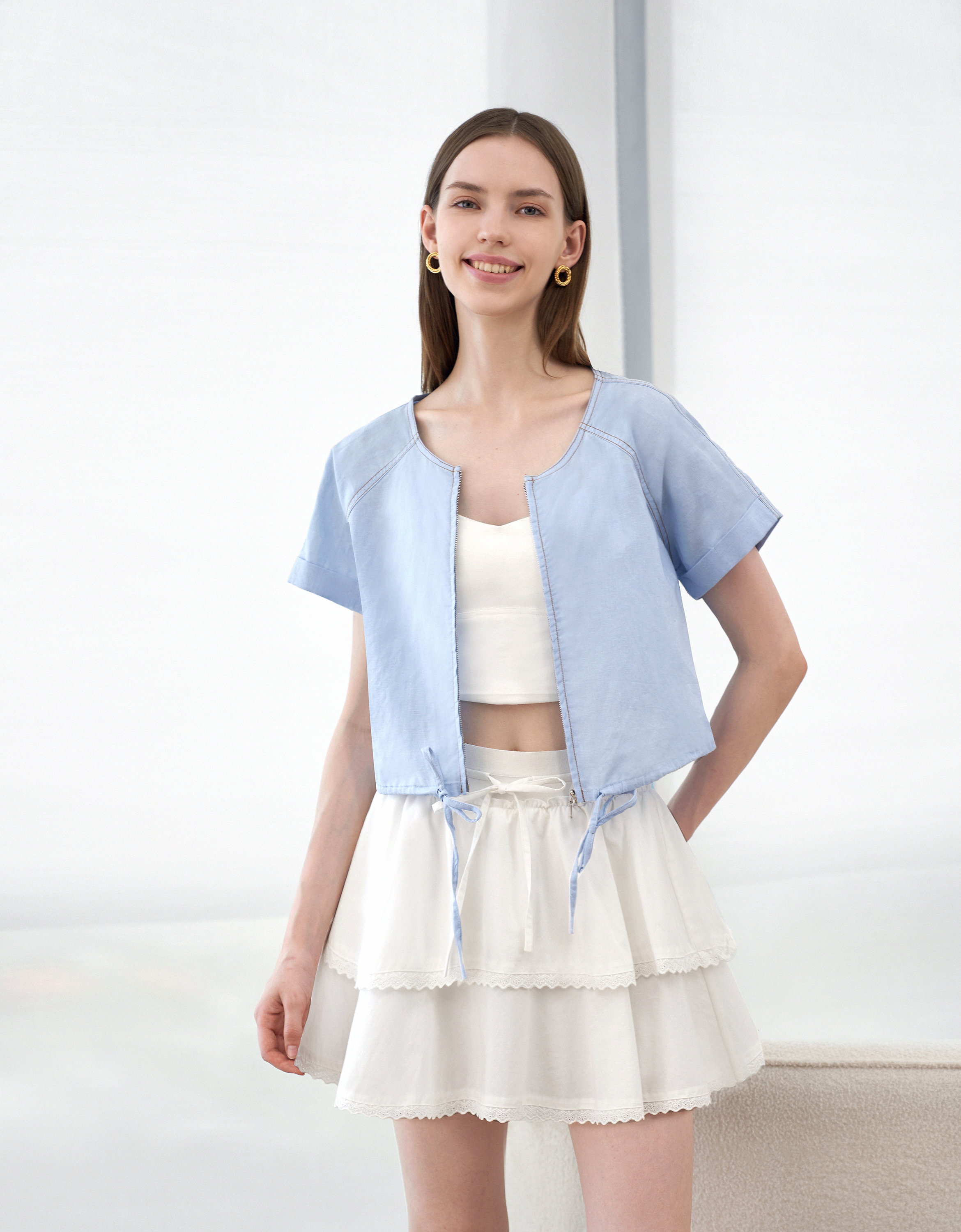 Lace Trim Layered Mini Skirt
