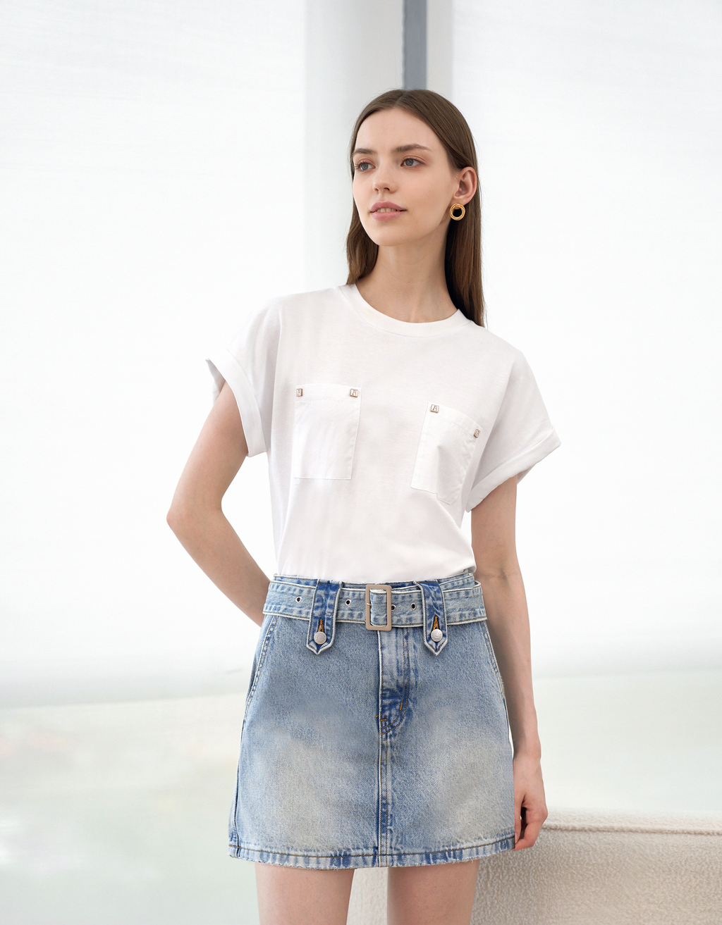 Belted Denim Mini Skirt