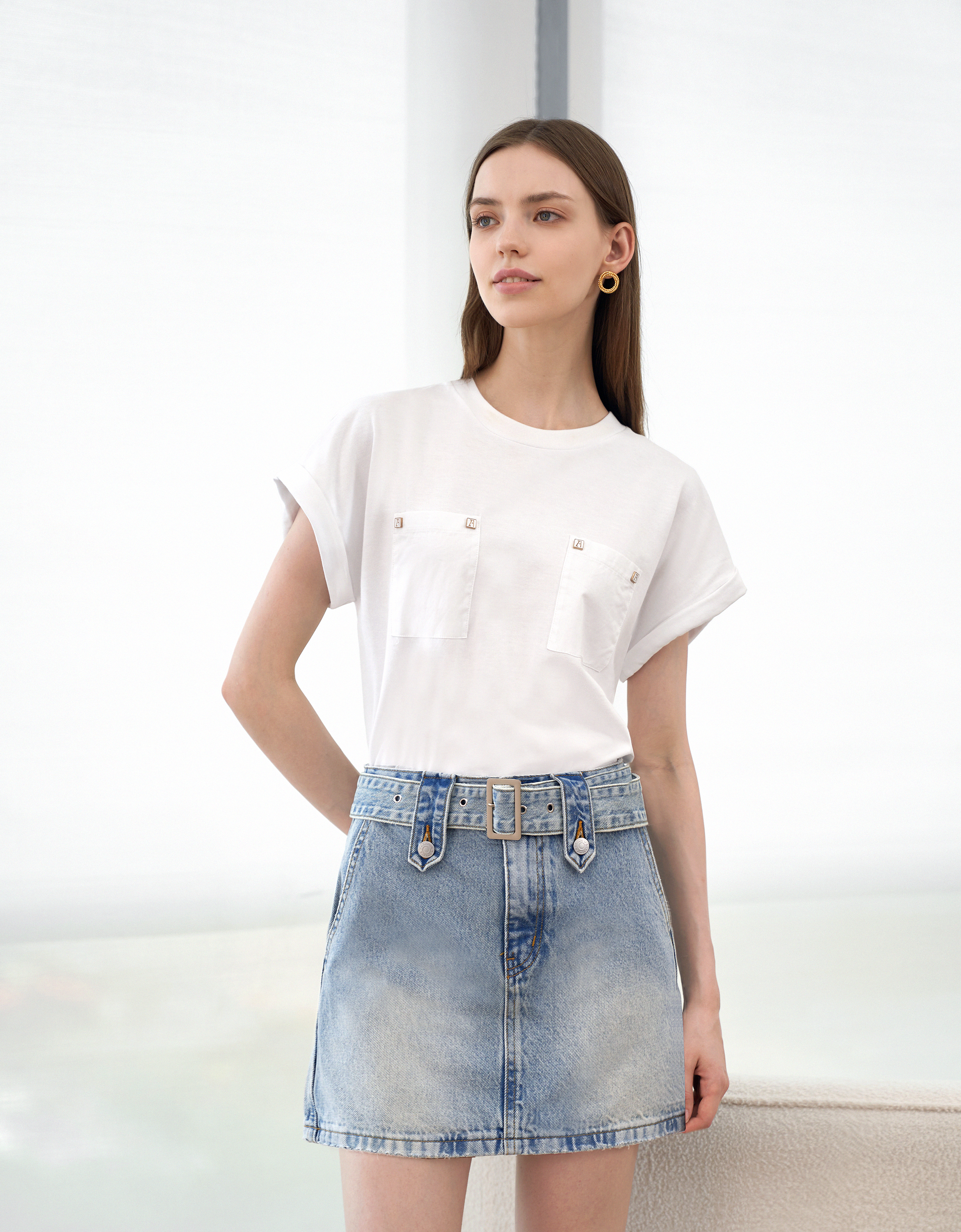 Belted Denim Mini Skirt