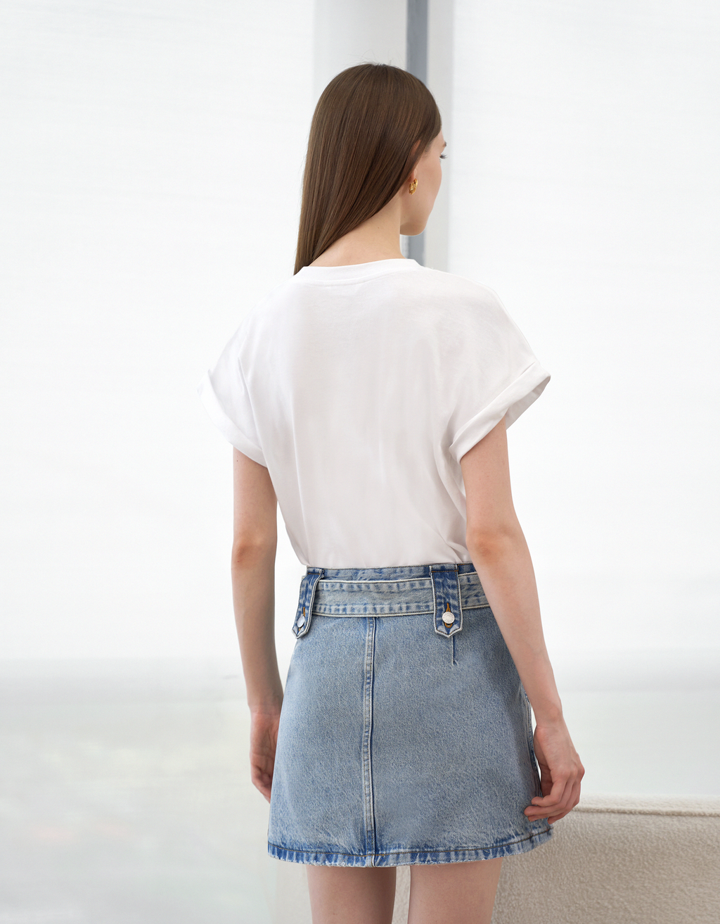 Belted Denim Mini Skirt
