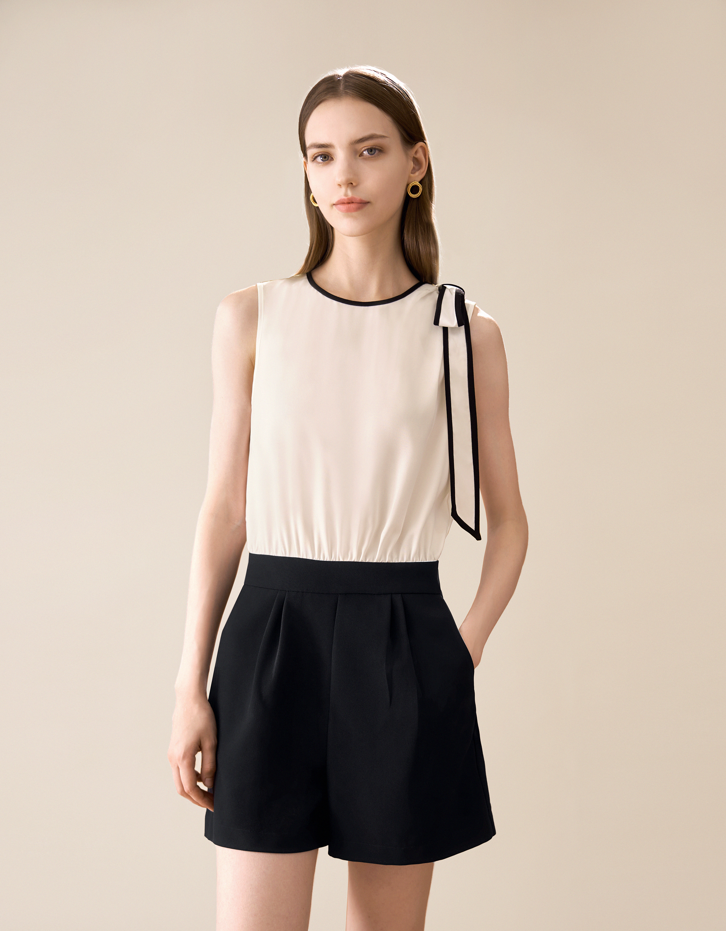 Shoulder Bow Colorblock Romper