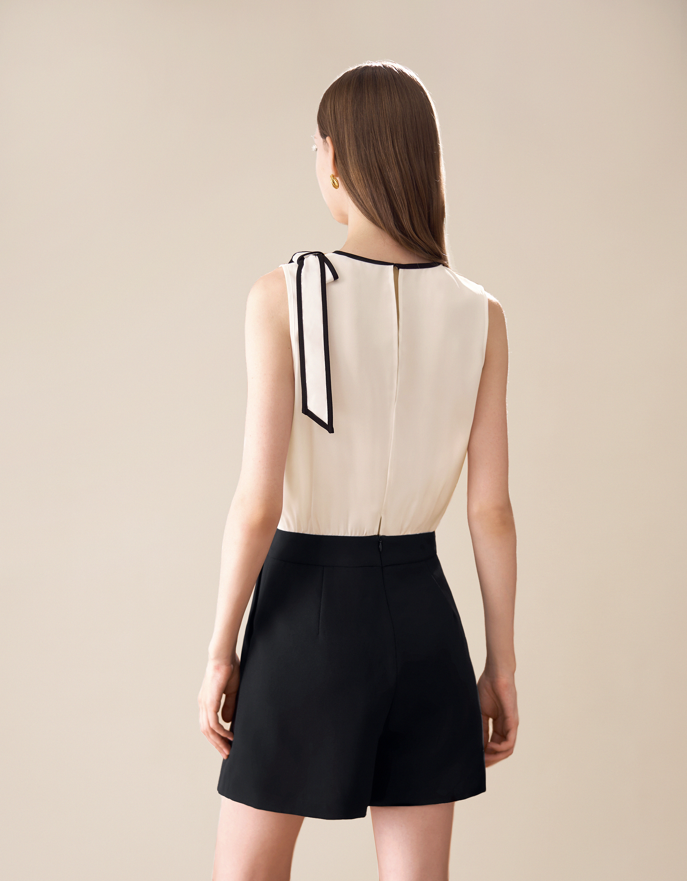 Shoulder Bow Colorblock Romper