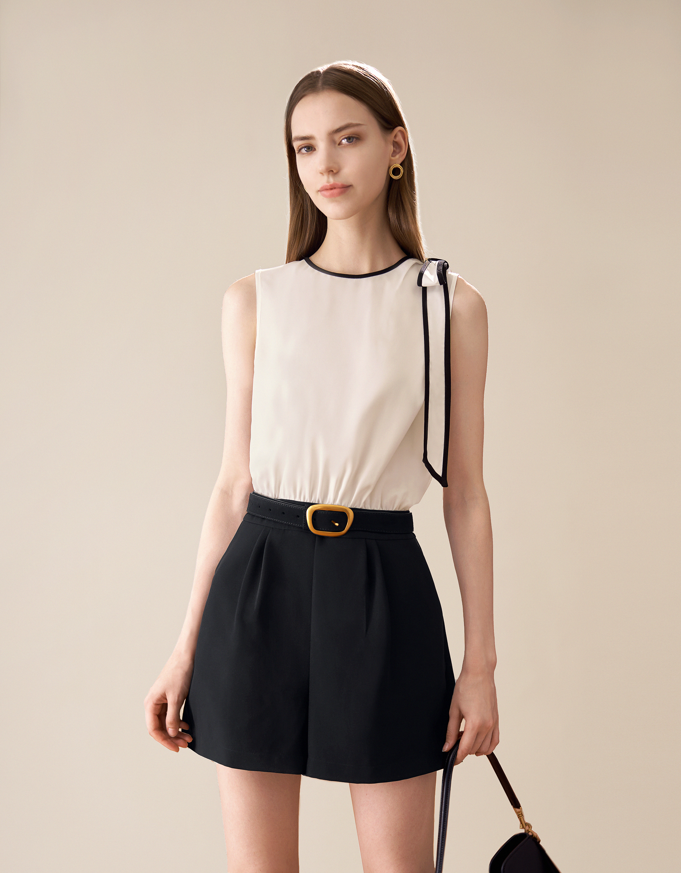 Shoulder Bow Colorblock Romper