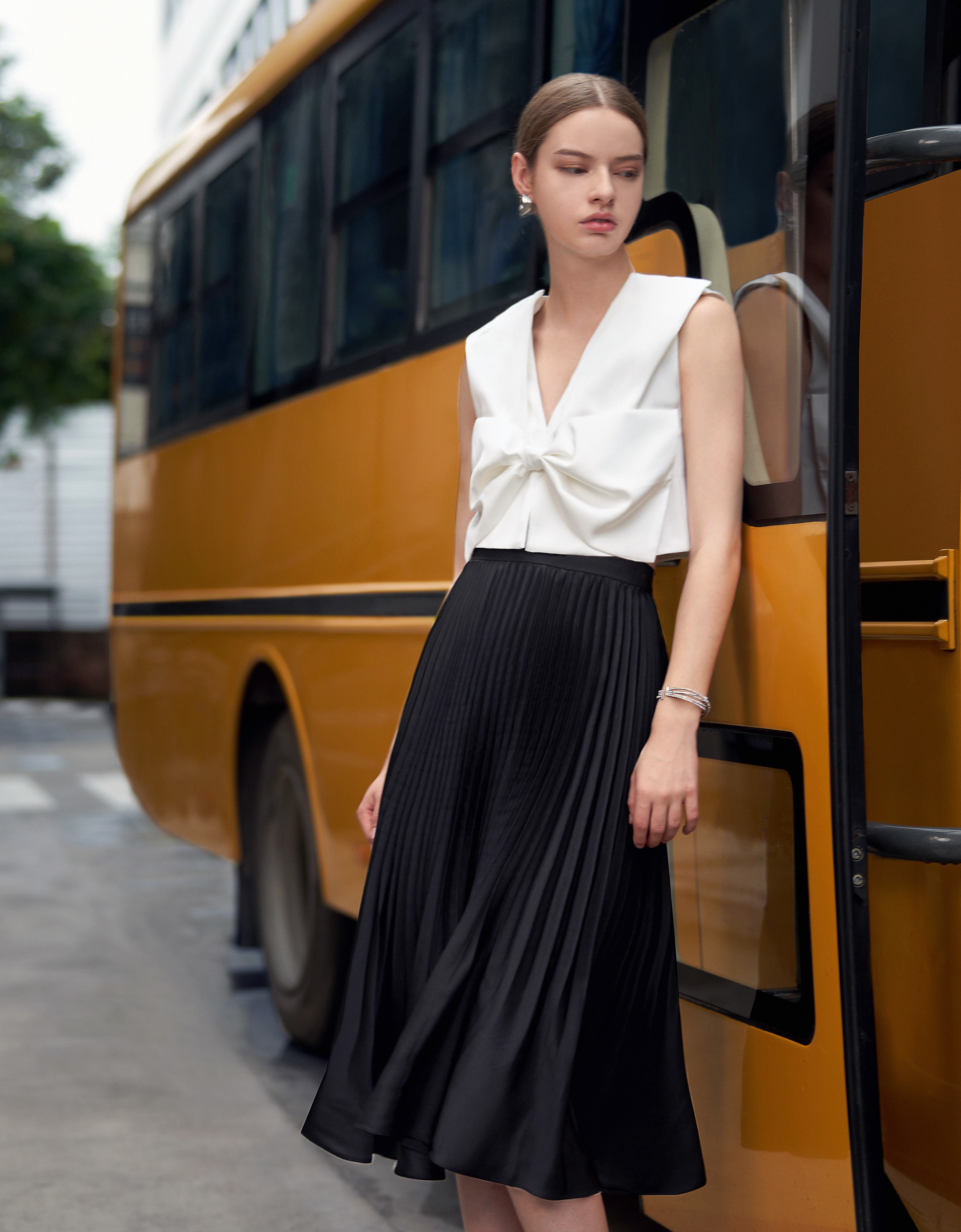 Pleated Midi Fishtail Skirt
