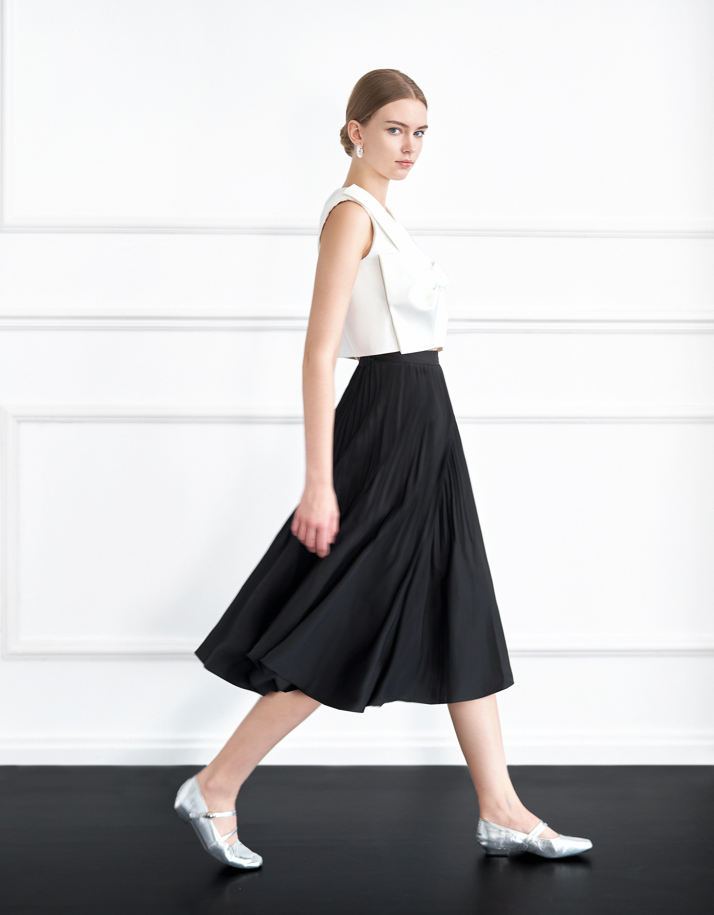 Pleated Midi Fishtail Skirt