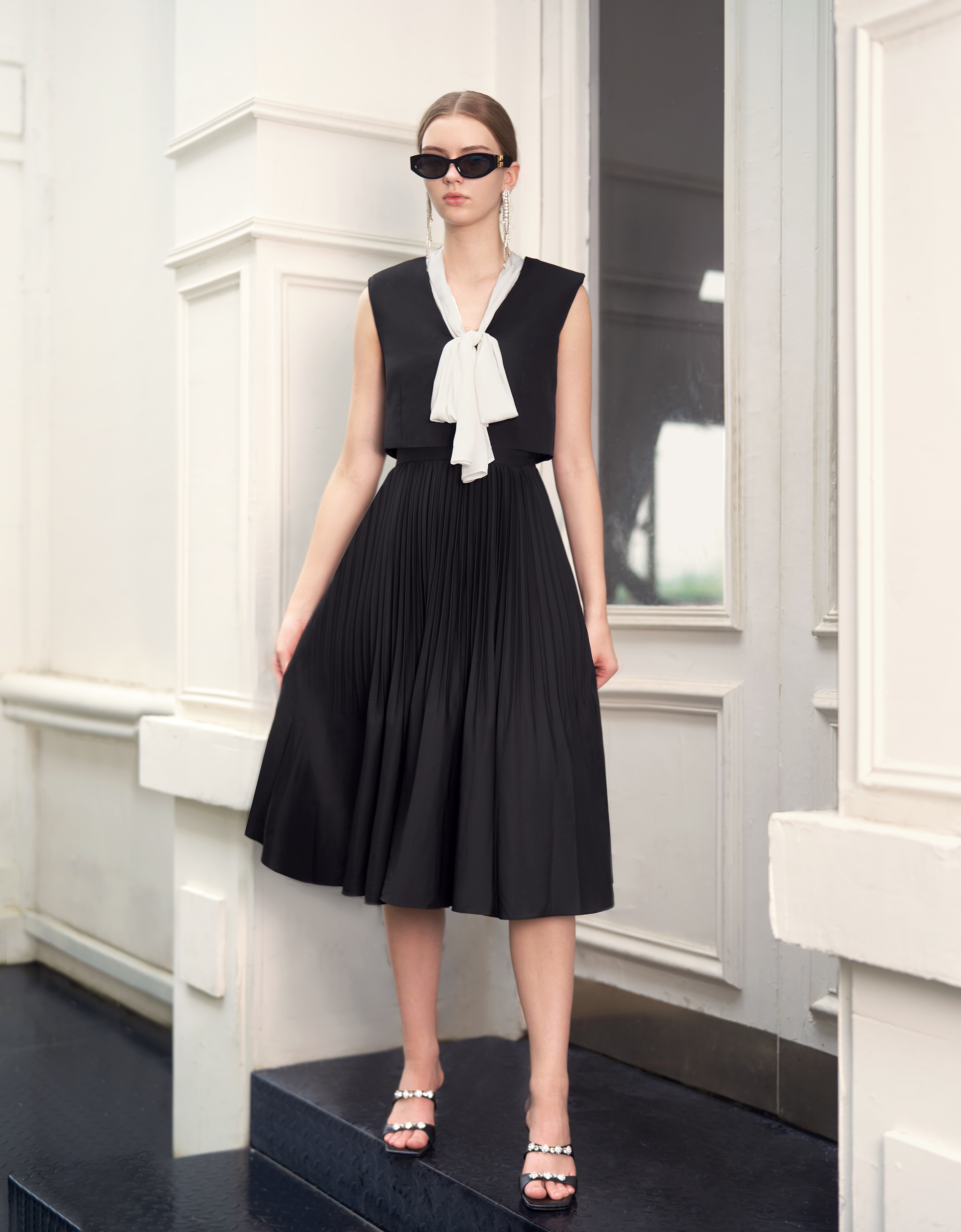 Pleated Midi Fishtail Skirt