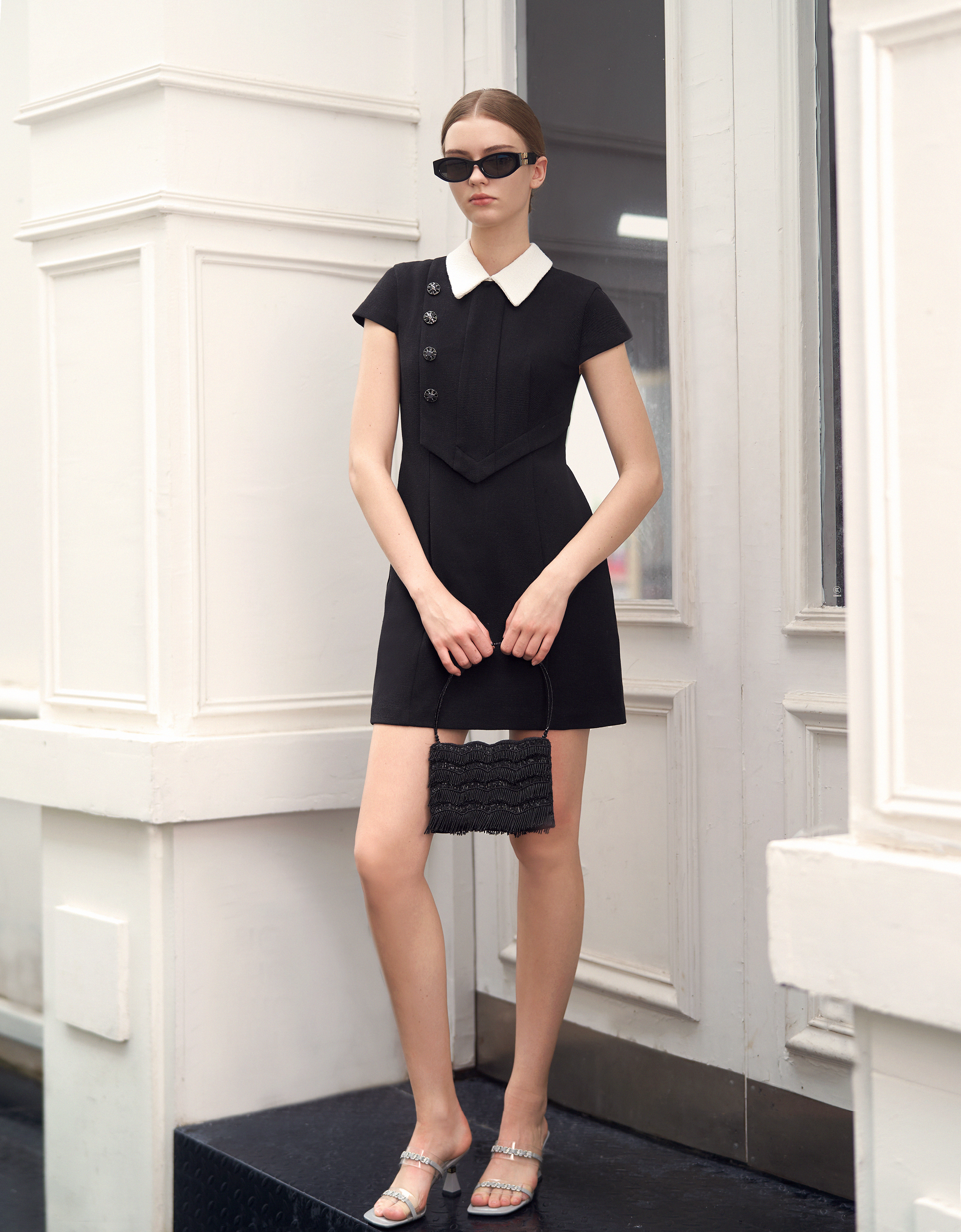 Contrast Collar Cap Sleeve Dress