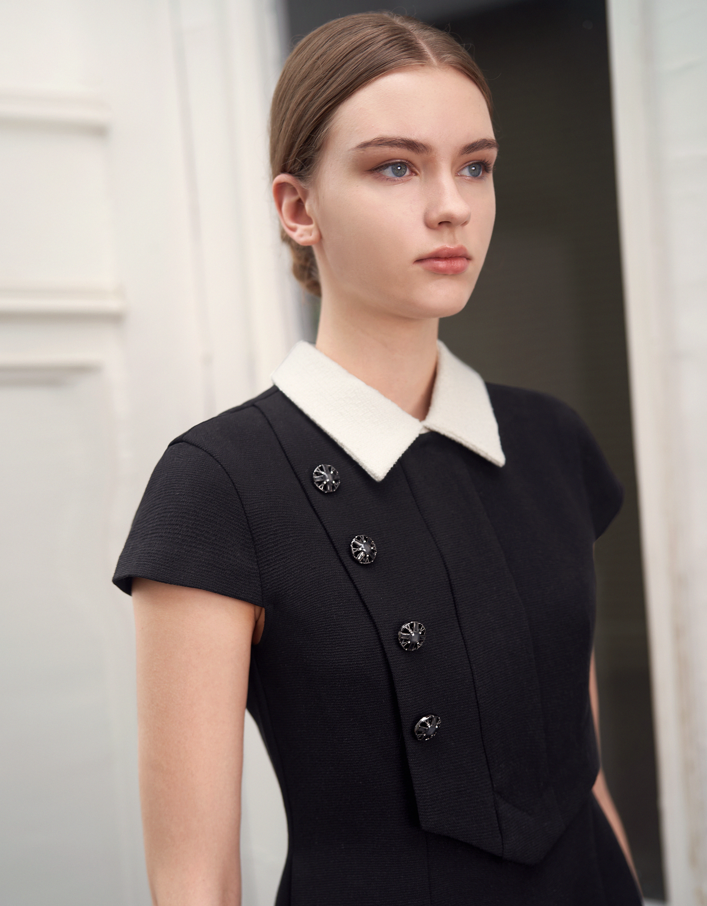 Contrast Collar Cap Sleeve Dress