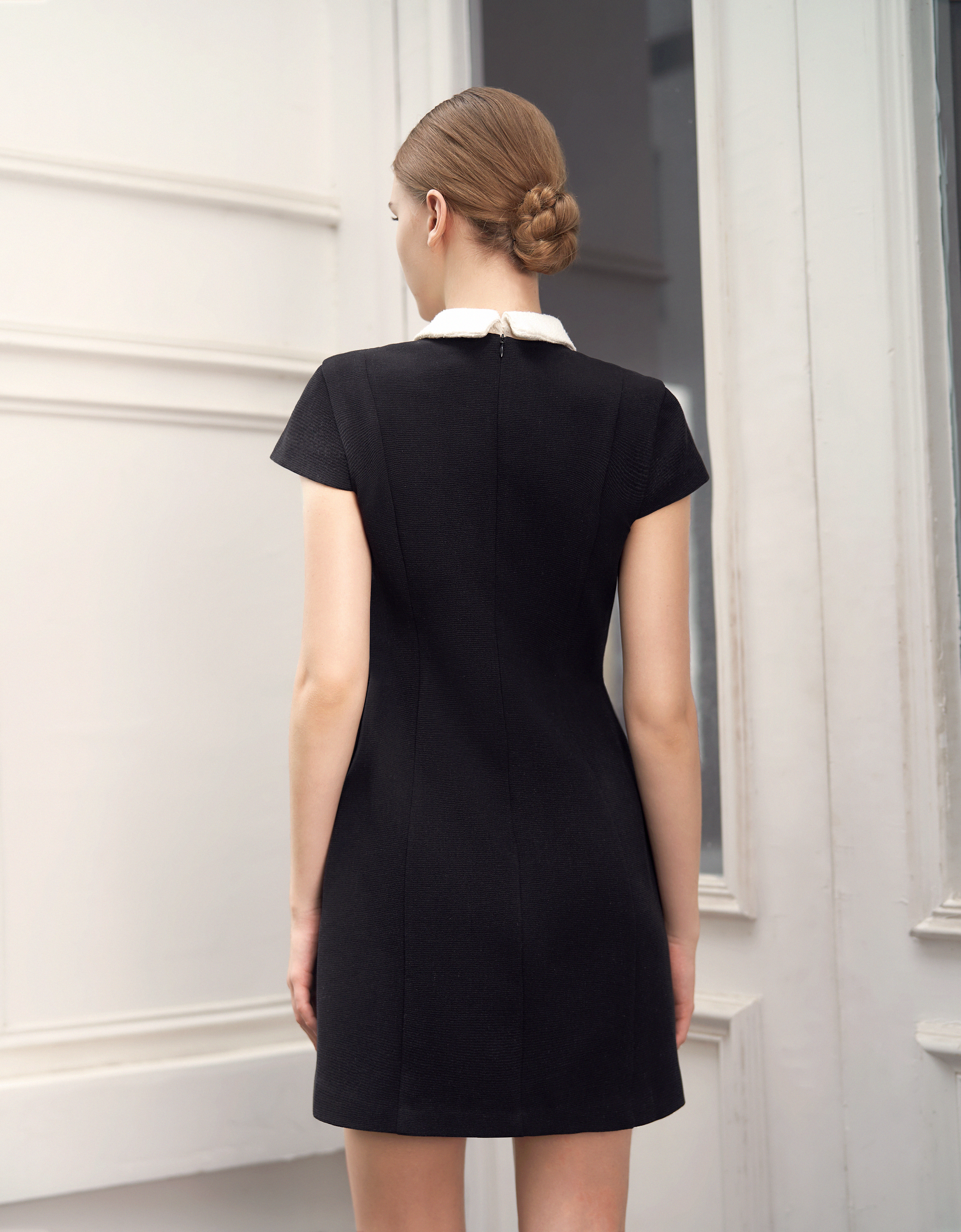 Contrast Collar Cap Sleeve Dress