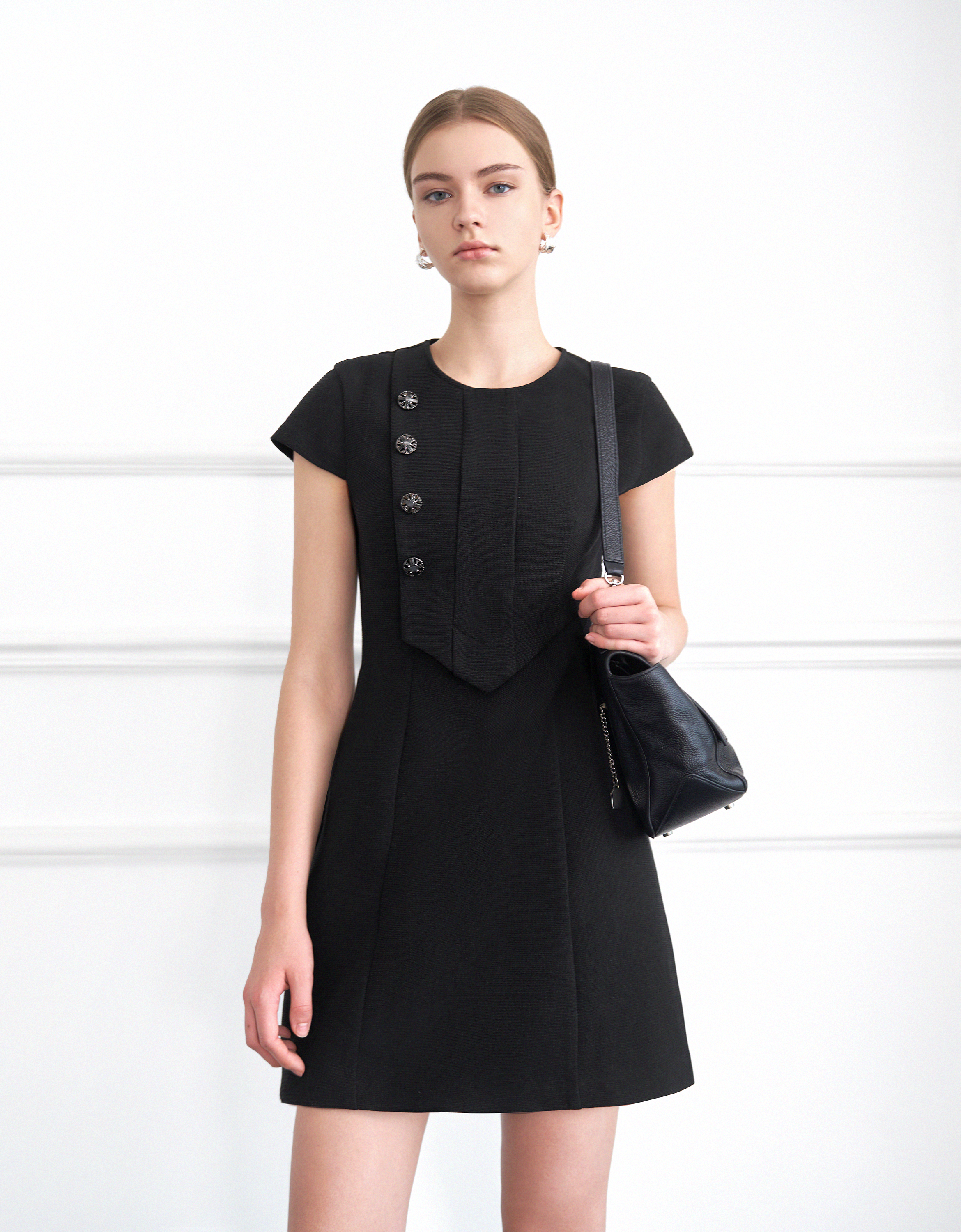 Contrast Collar Cap Sleeve Dress
