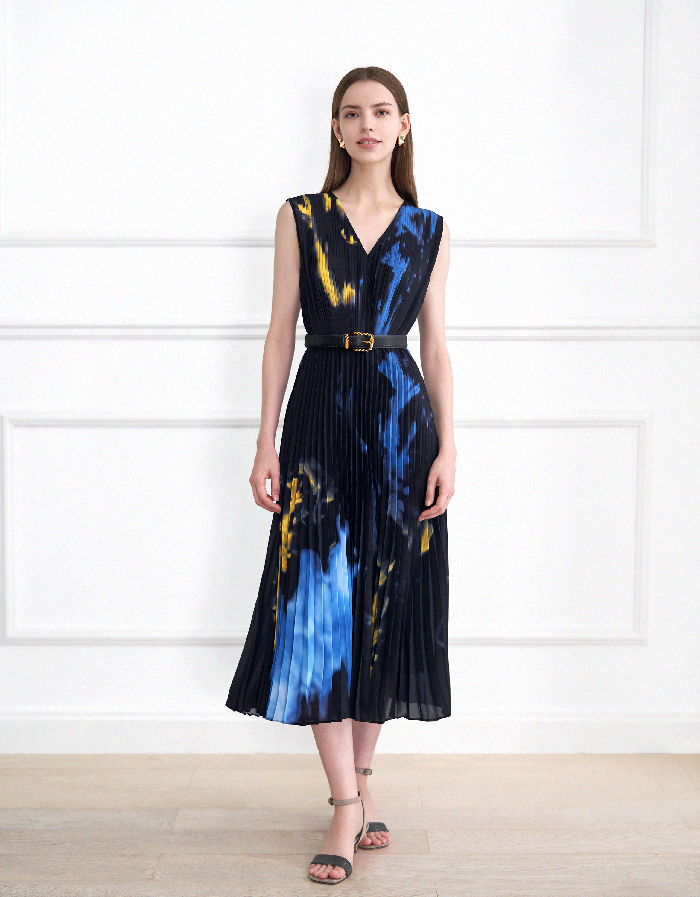 Ink-dye Art Print Pleated Dress