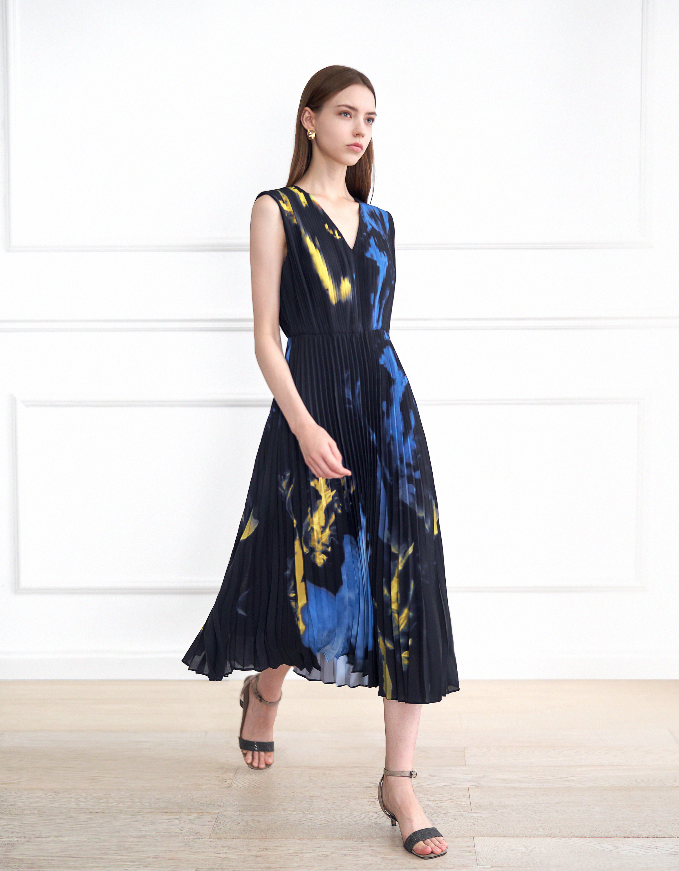 Ink-dye Art Print Pleated Dress