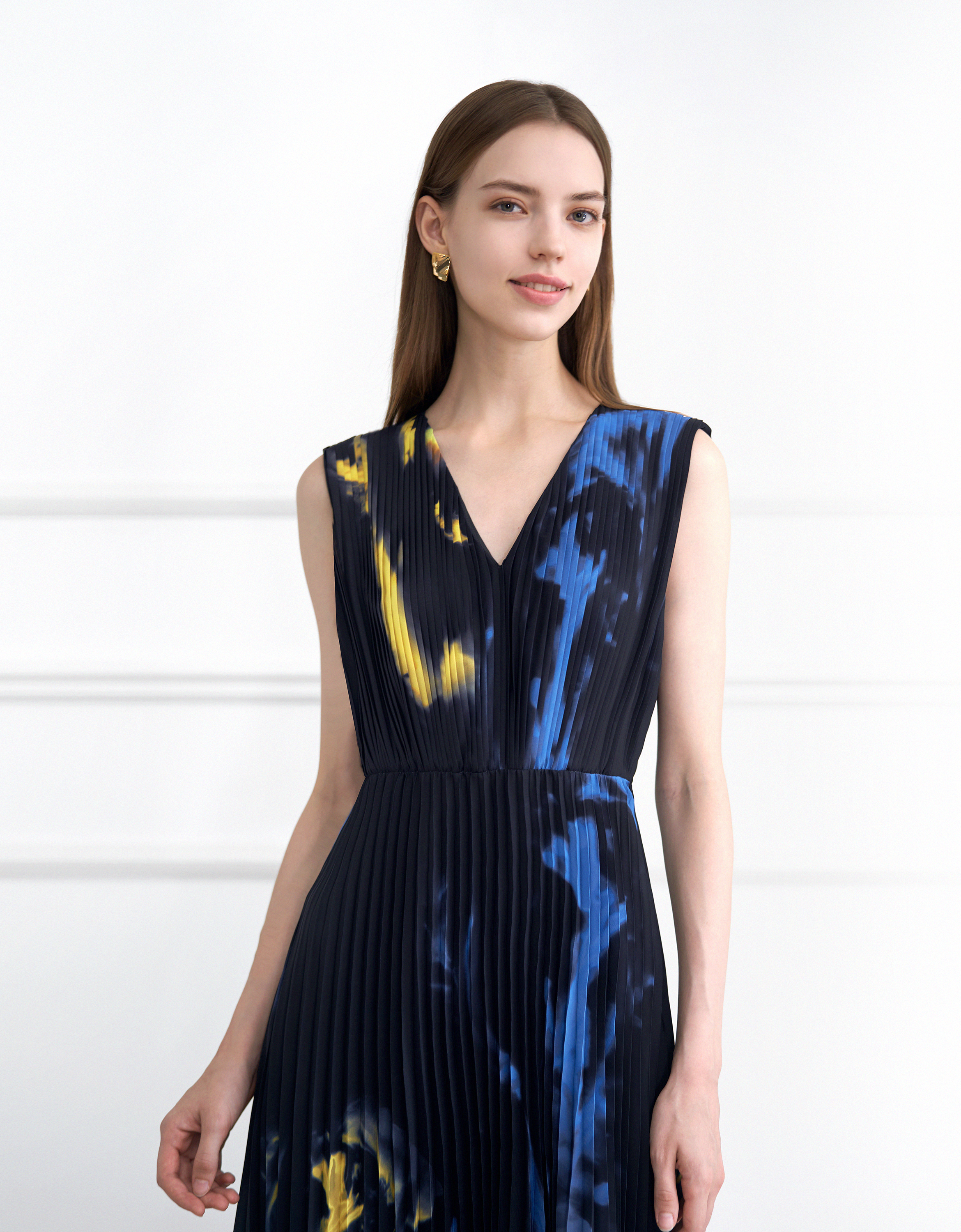 Ink-dye Art Print Pleated Dress