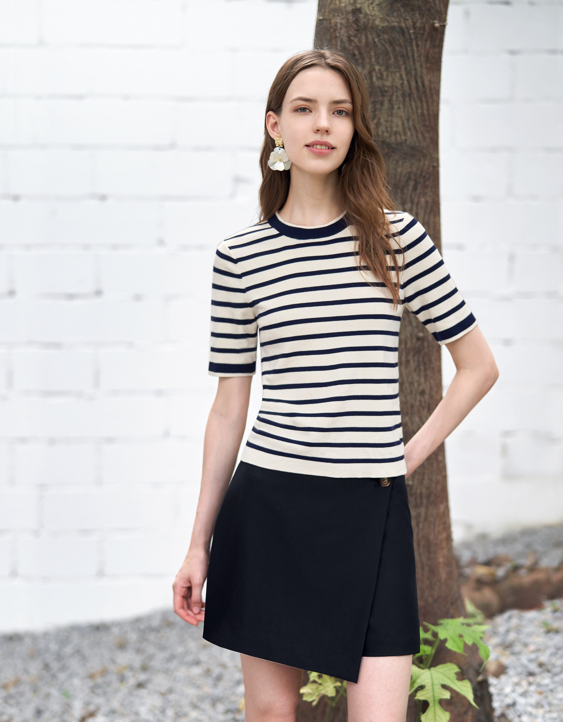 Short Sleeve Stripe Wool Top