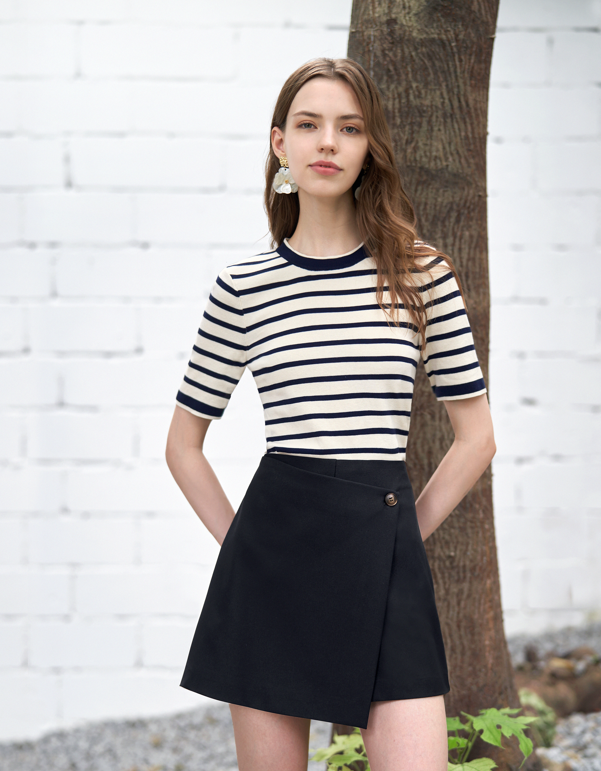 Short Sleeve Stripe Wool Top