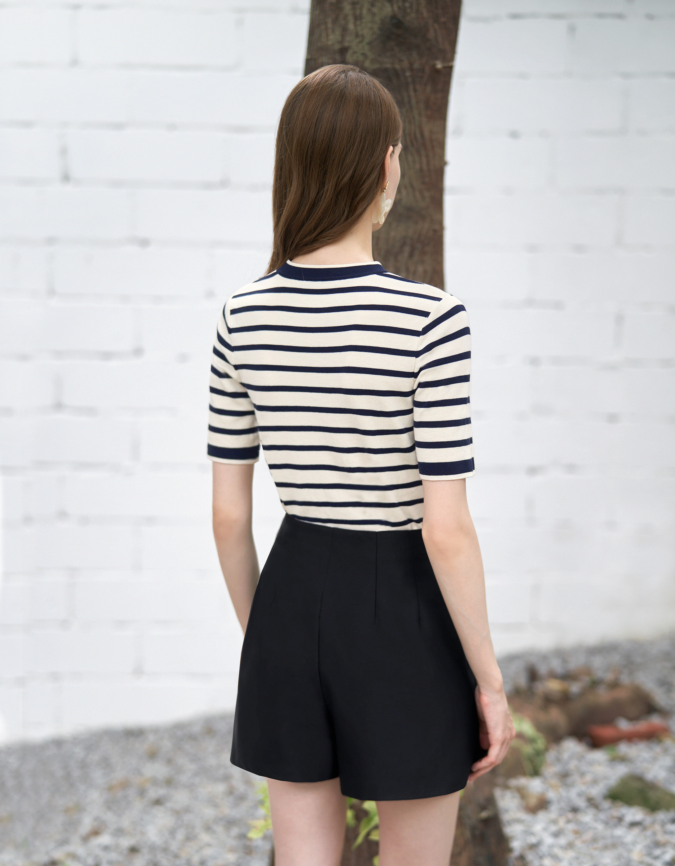 Short Sleeve Stripe Wool Top