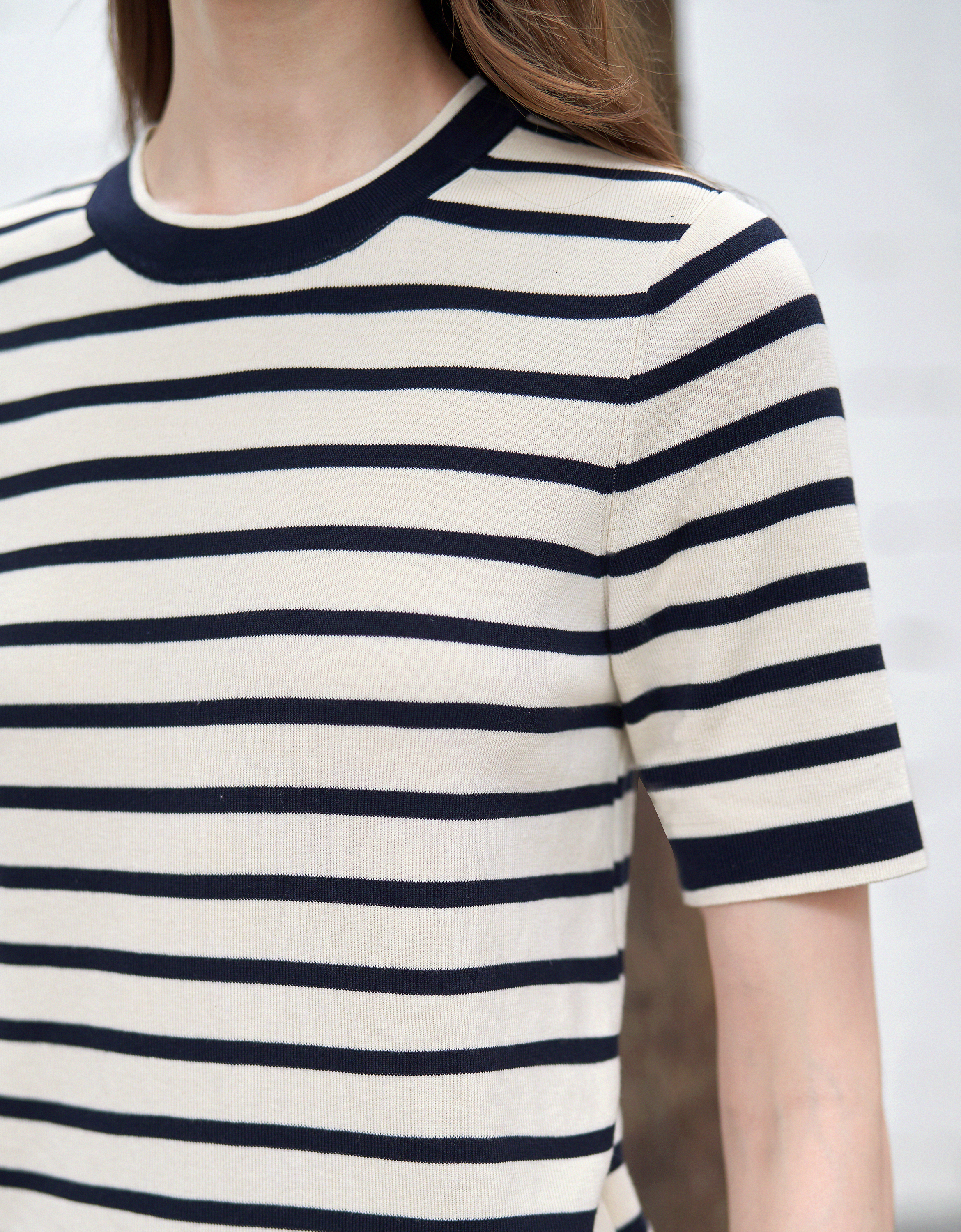 Short Sleeve Stripe Wool Top