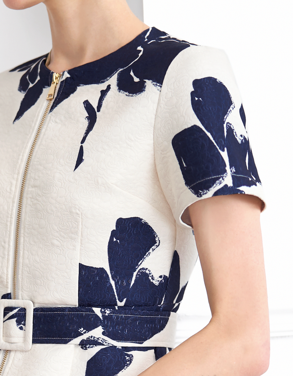 Floral Print Short Sleeve Zip Up Dress