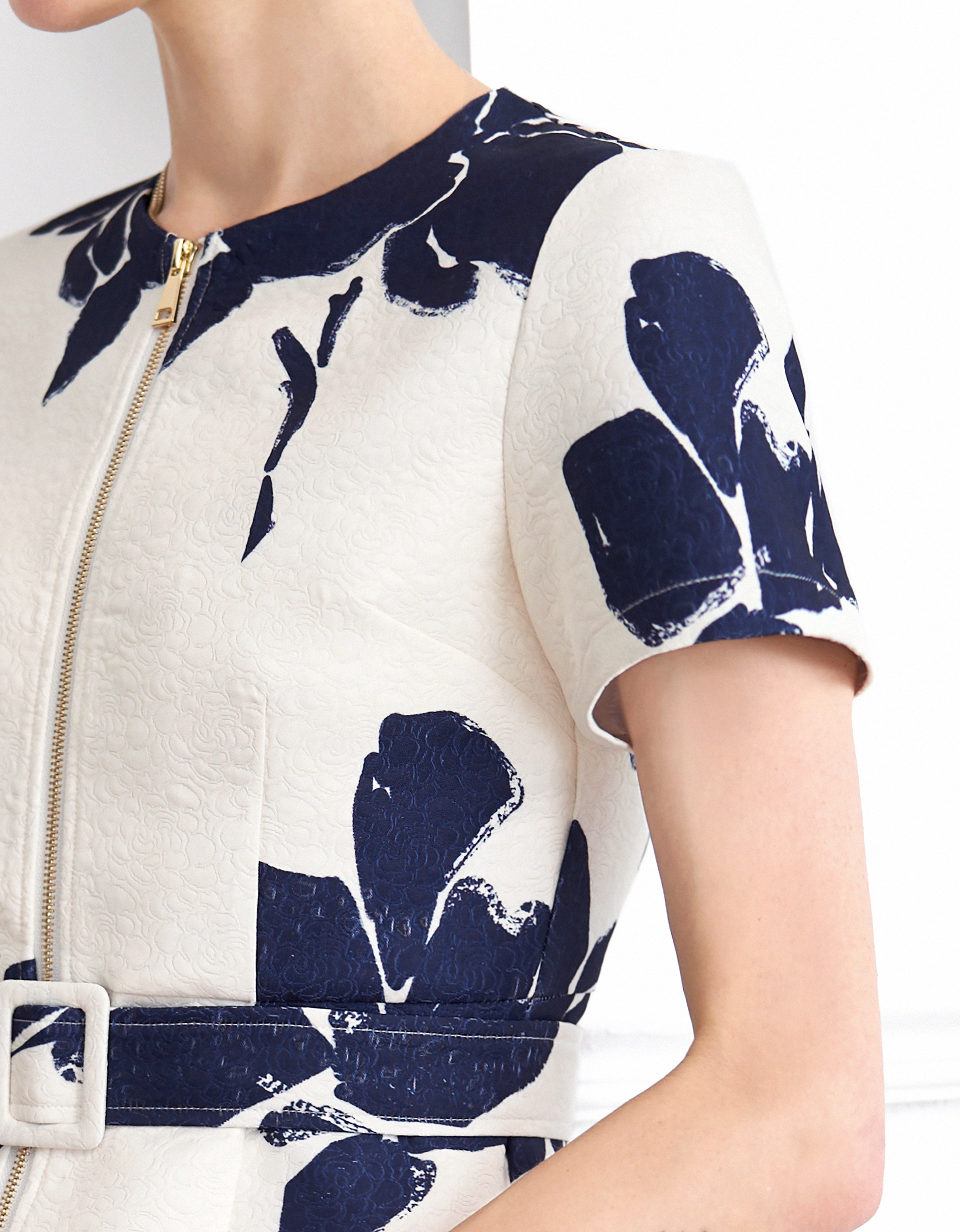Floral Print Short Sleeve Zip Up Dress