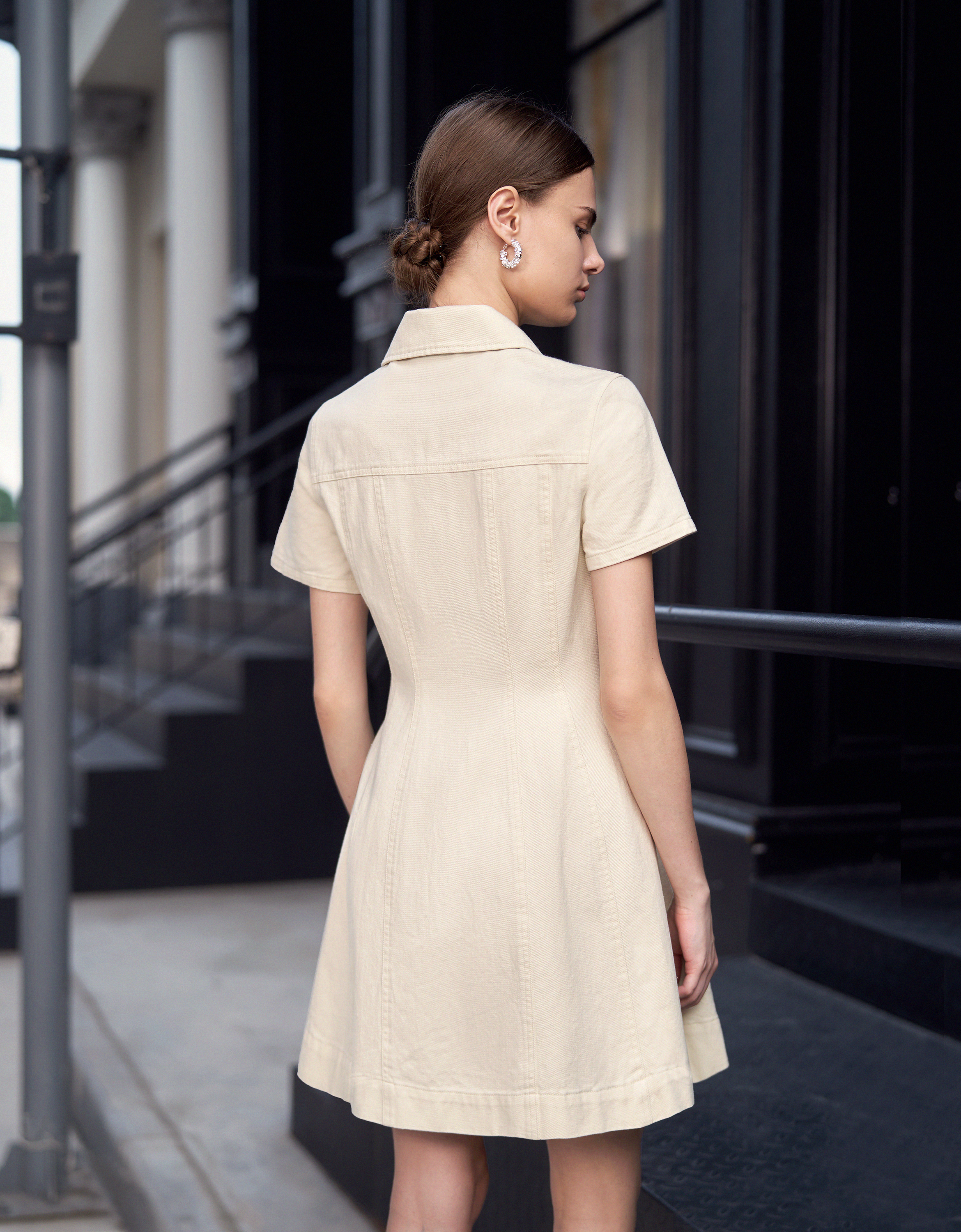 Diamond Button Front Short Sleeve Dress