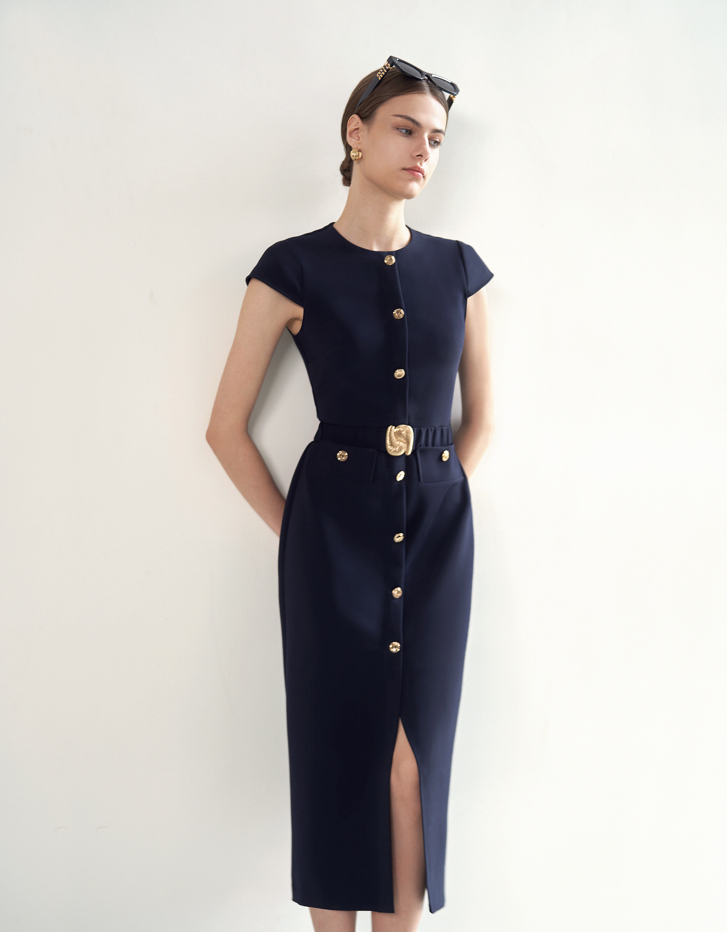 Cap Sleeve Button Front Midi Dress