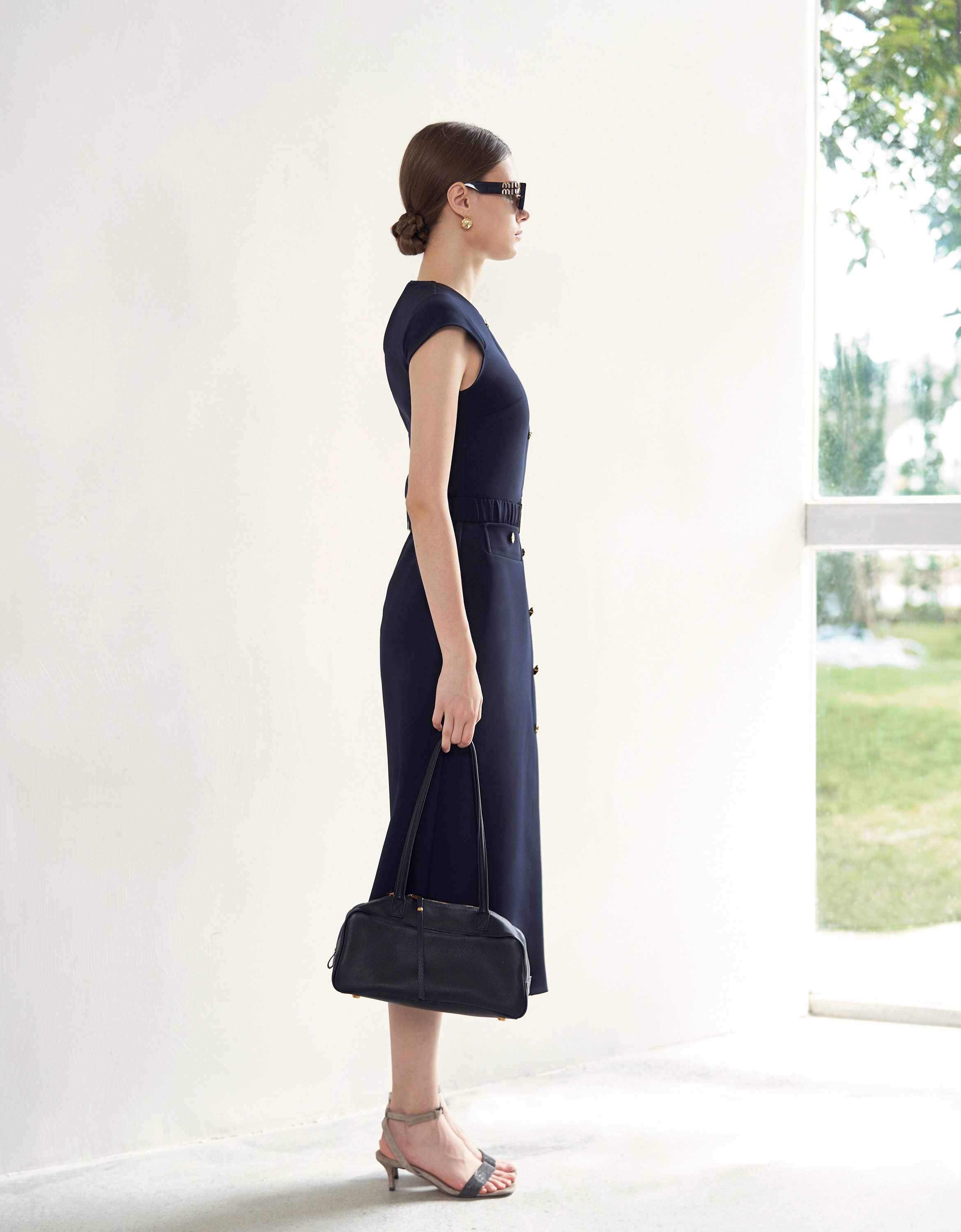 Cap Sleeve Button Front Midi Dress