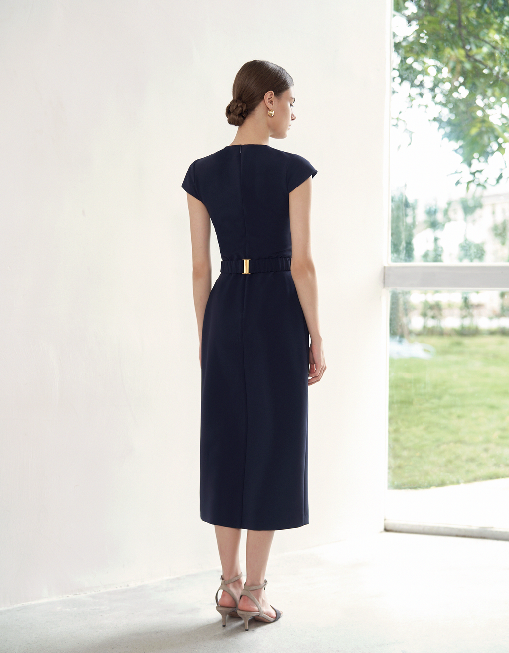 Cap Sleeve Button Front Midi Dress