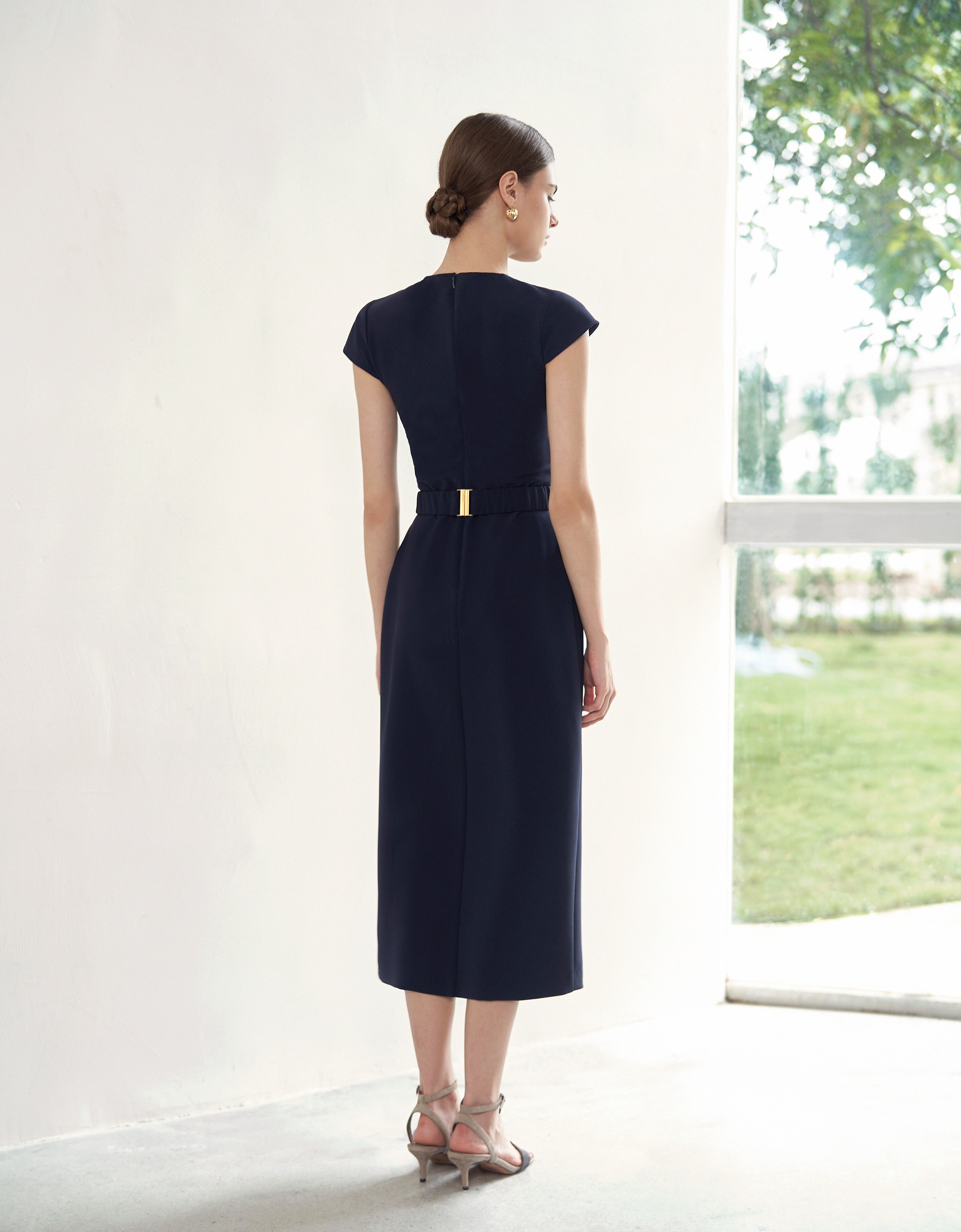 Cap Sleeve Button Front Midi Dress