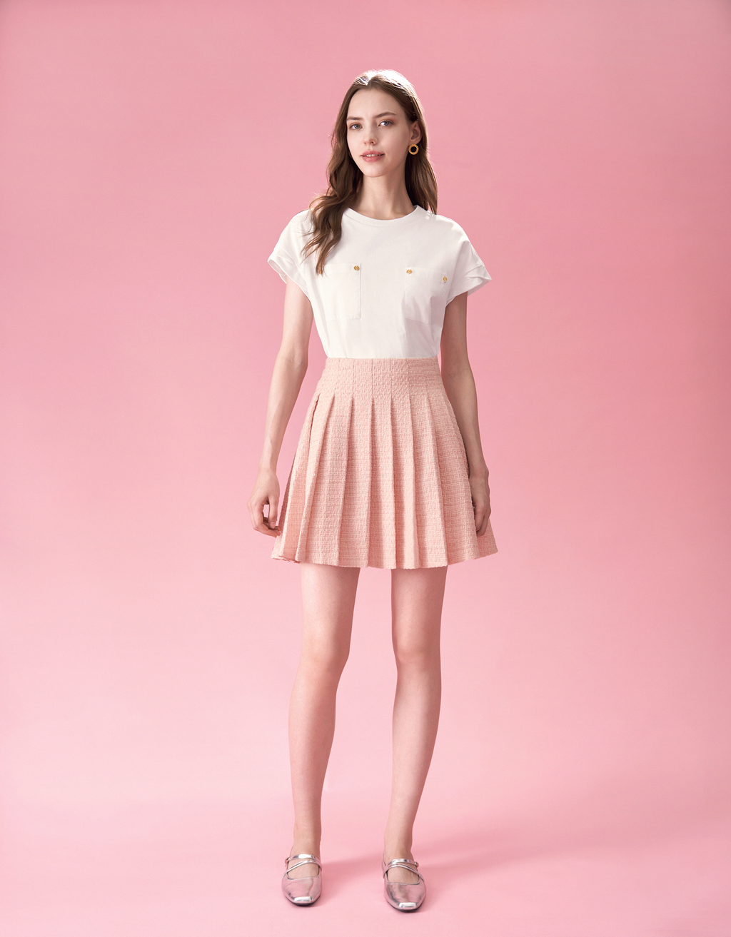 A-line Pleated Tweed Skirt