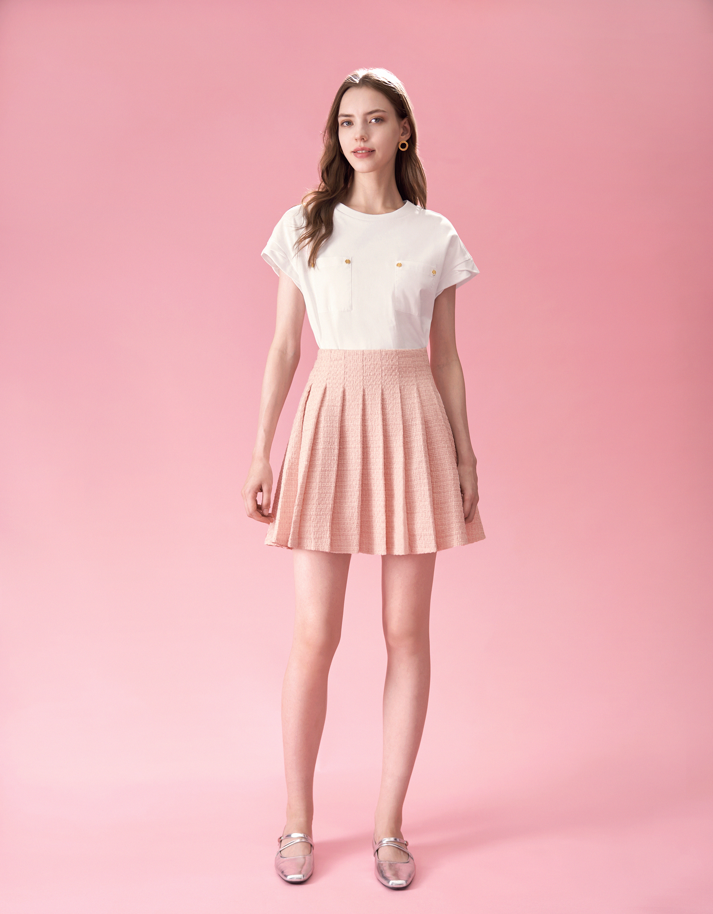 A-line Pleated Tweed Skirt