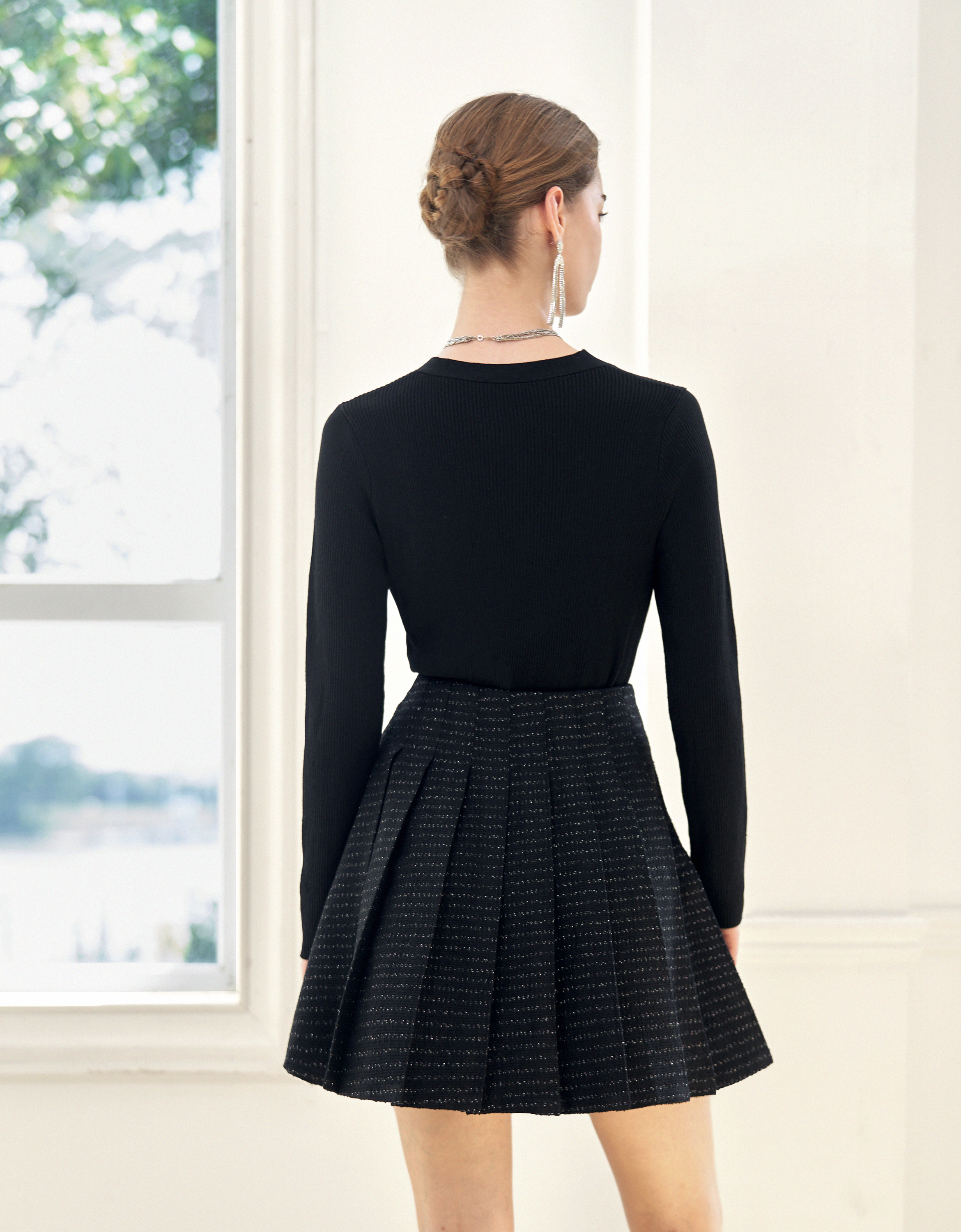 A-line Pleated Tweed Skirt