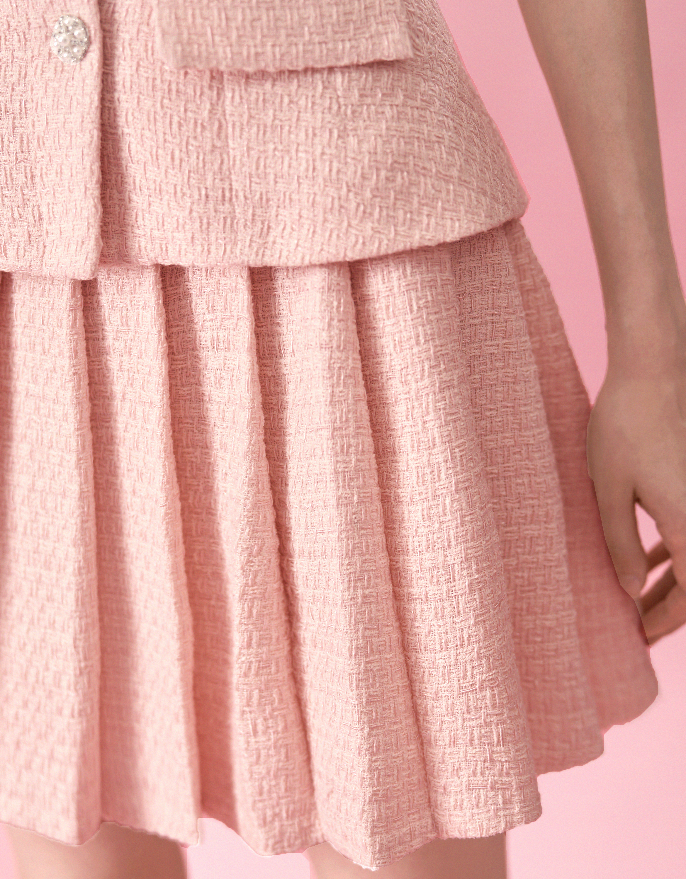 A-line Pleated Tweed Skirt