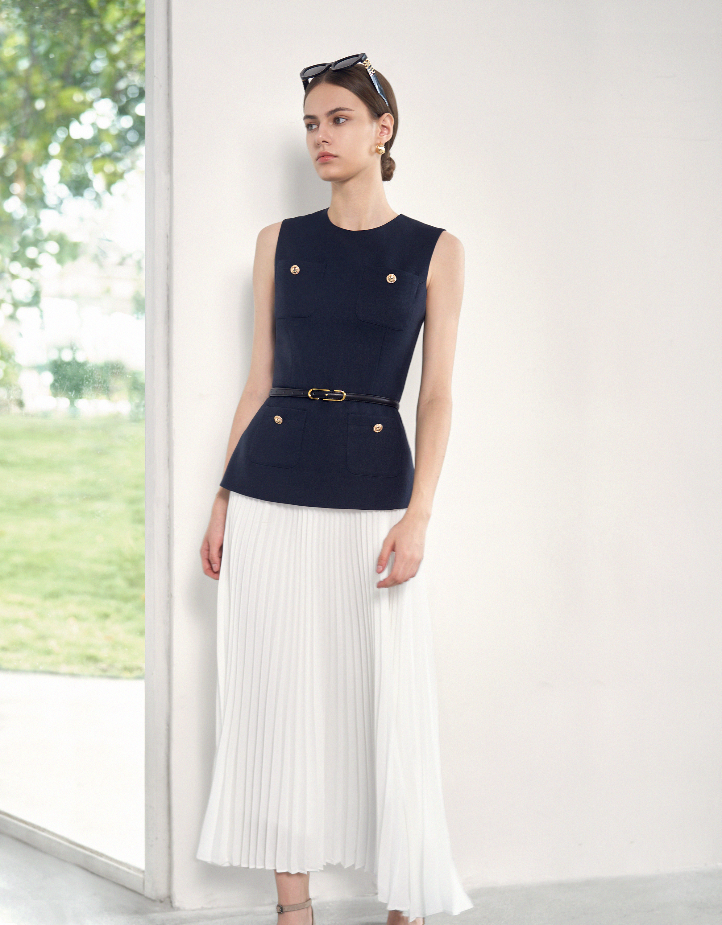 Pleated Skirt Colorblock Maxi Dress