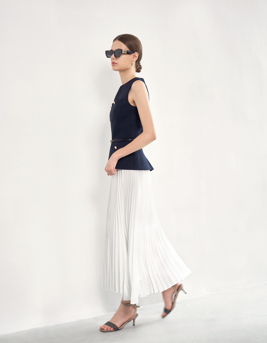 Pleated Skirt Colorblock Maxi Dress