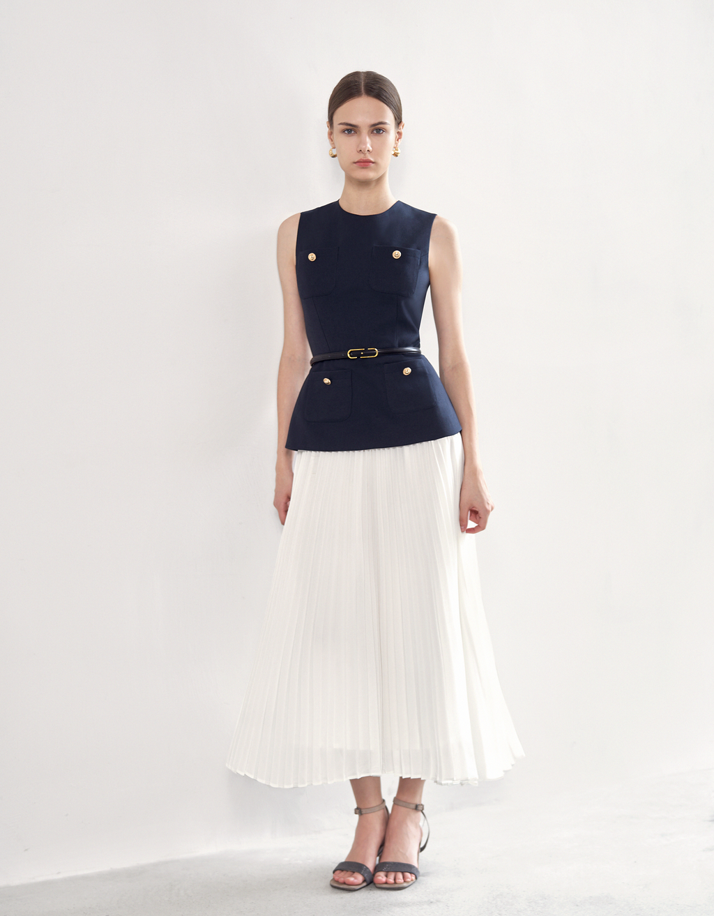 Pleated Skirt Colorblock Maxi Dress