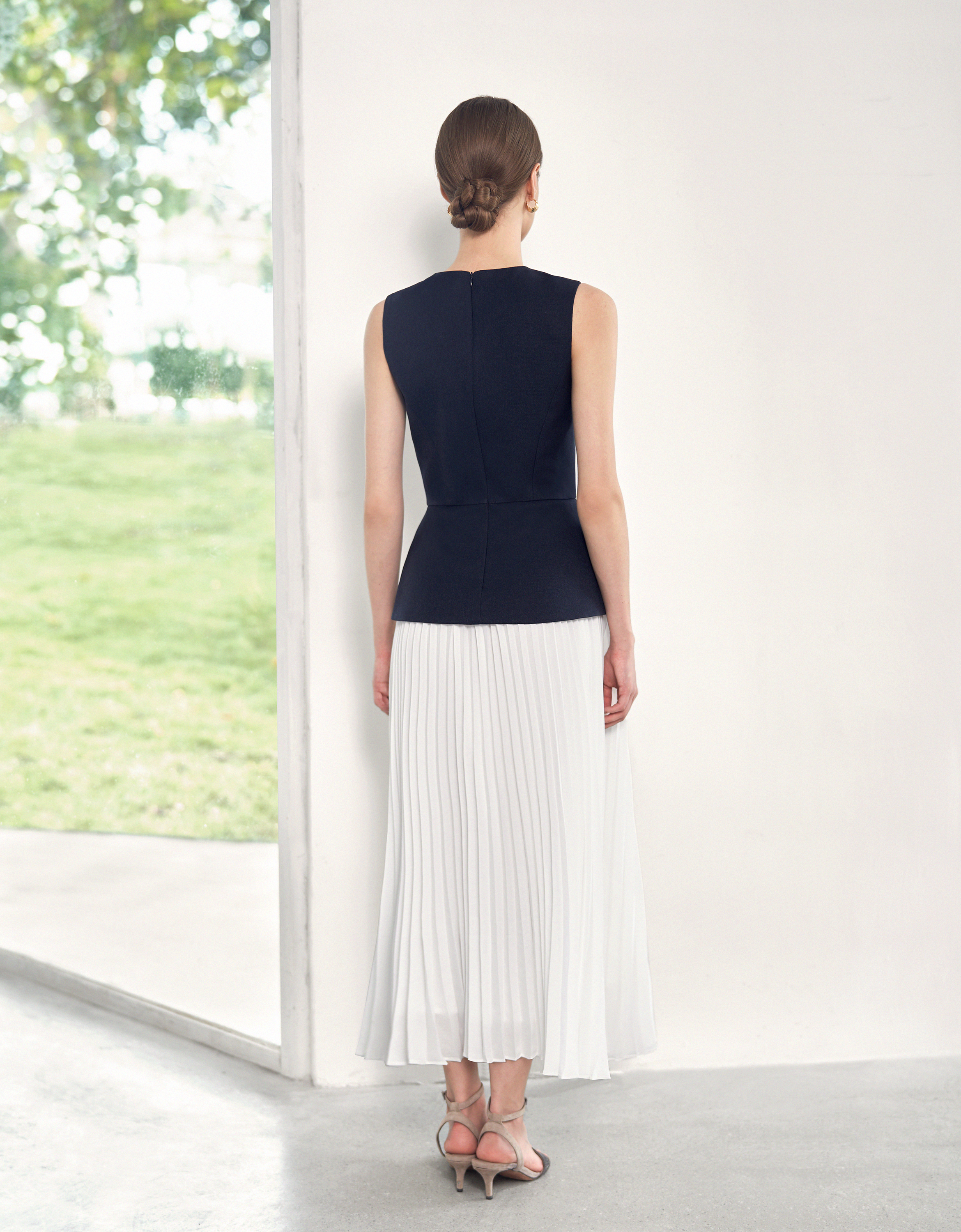 Pleated Skirt Colorblock Maxi Dress