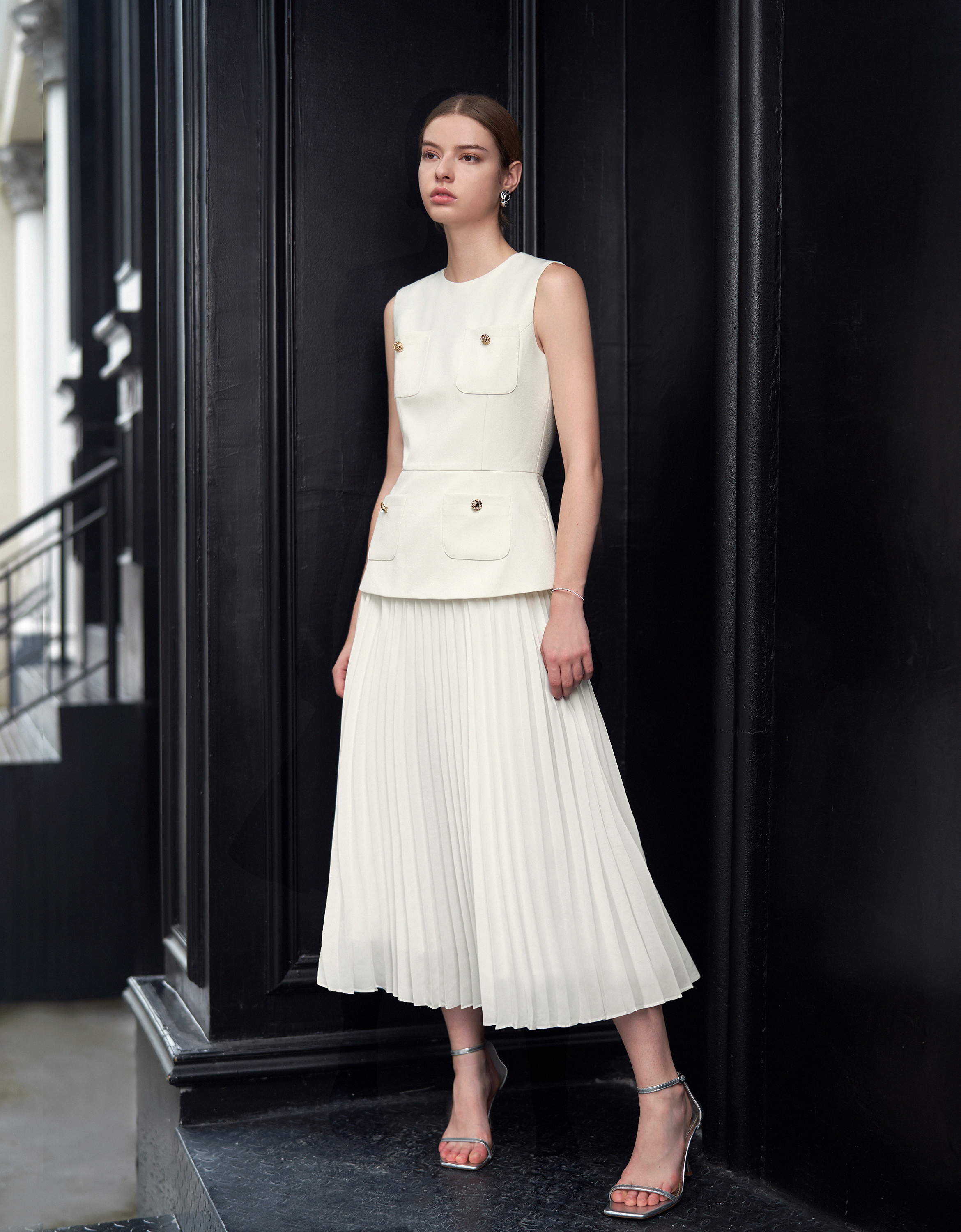 Pleated Skirt Colorblock Maxi Dress