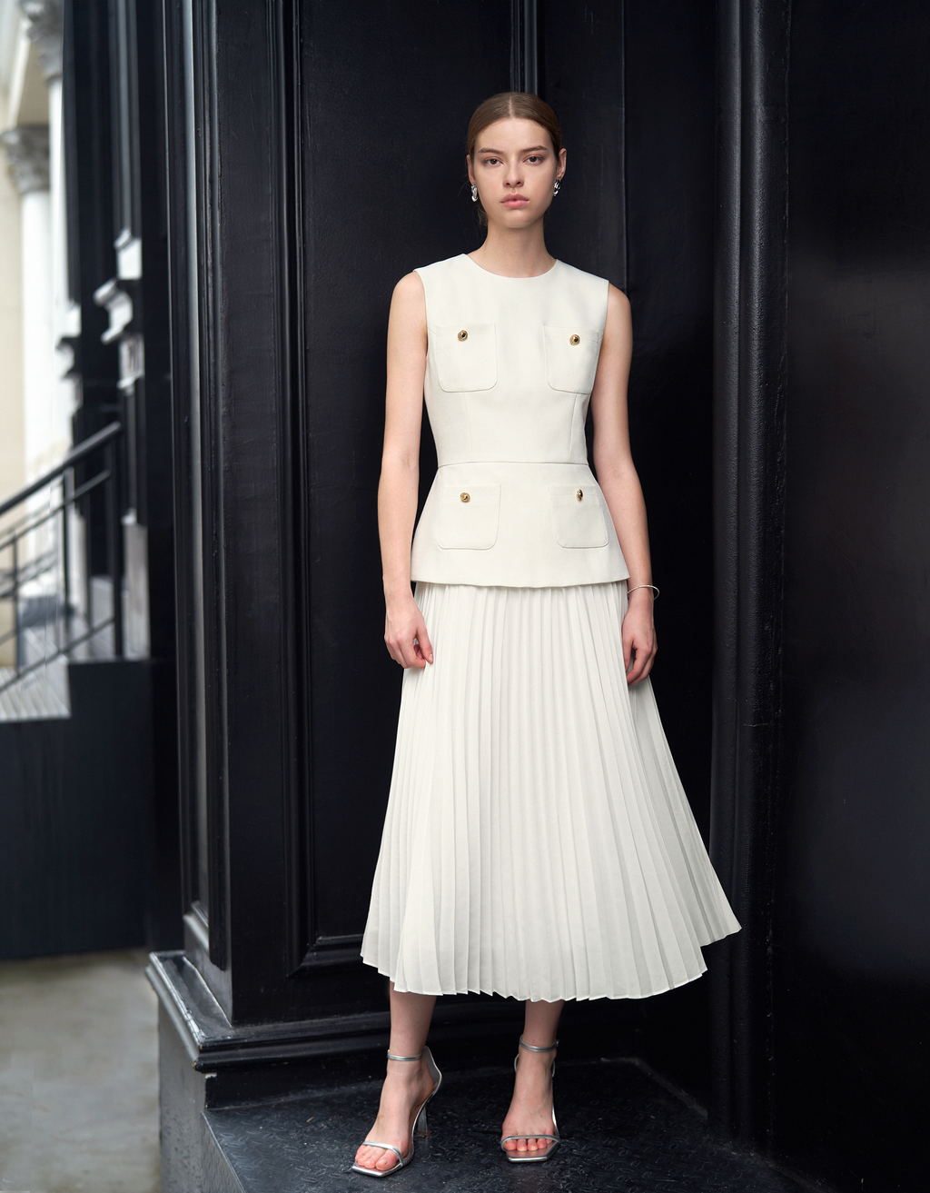 Pleated Skirt Colorblock Maxi Dress