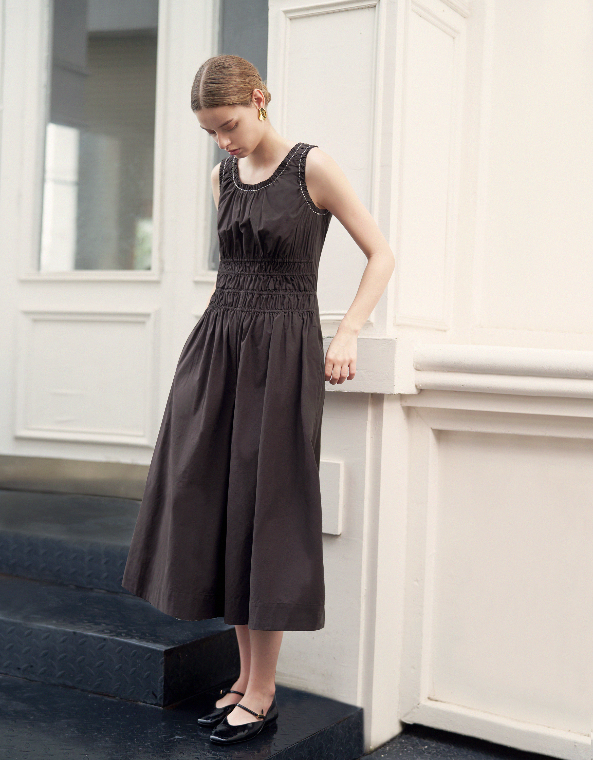 Ruched Waist Sleeveless Jumpsuit