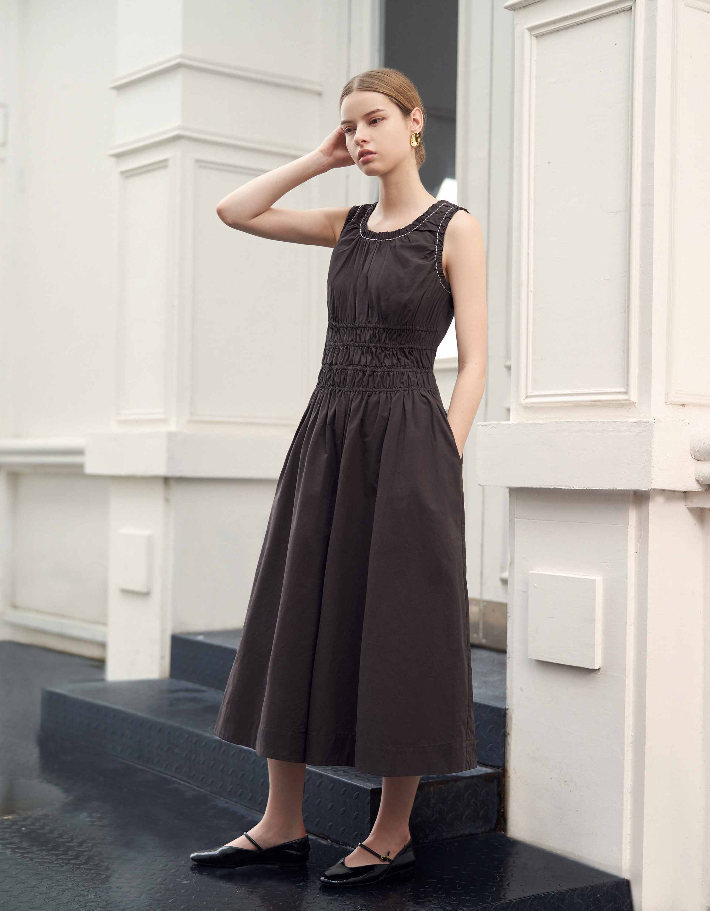 Ruched Waist Sleeveless Jumpsuit