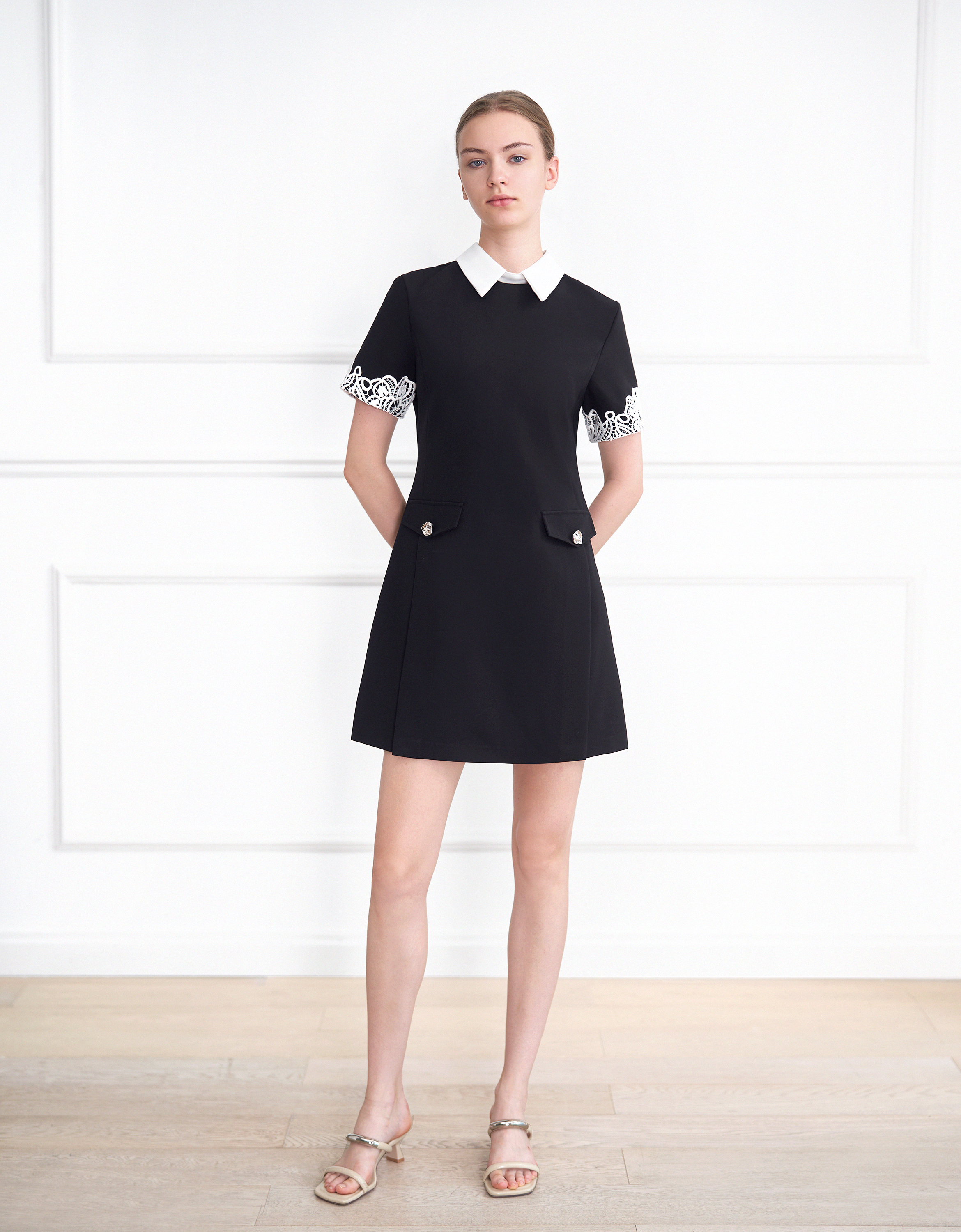 Lace Trim Short Sleeve Dress