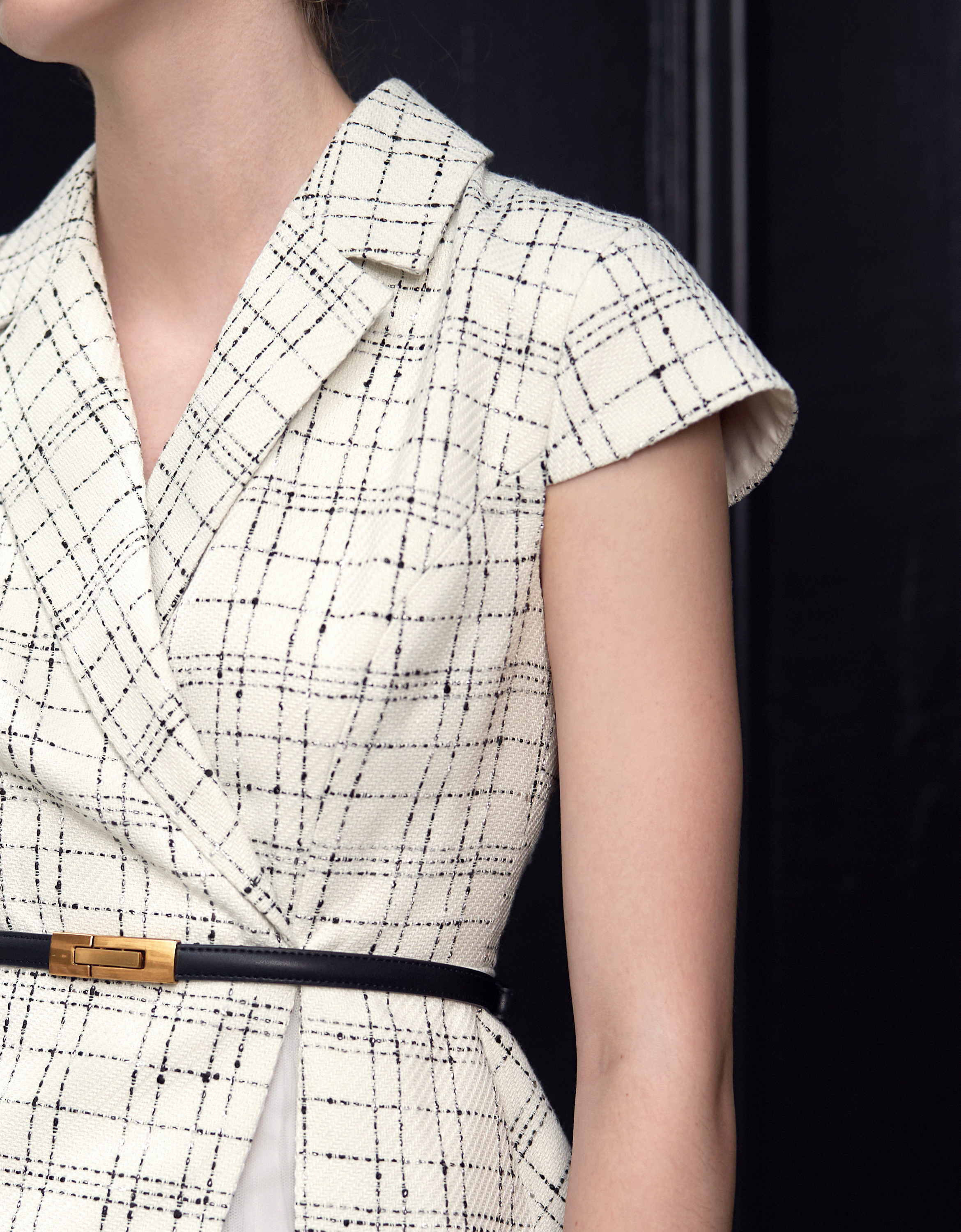 Contrast Mesh Skirt Checkered Midi Dress
