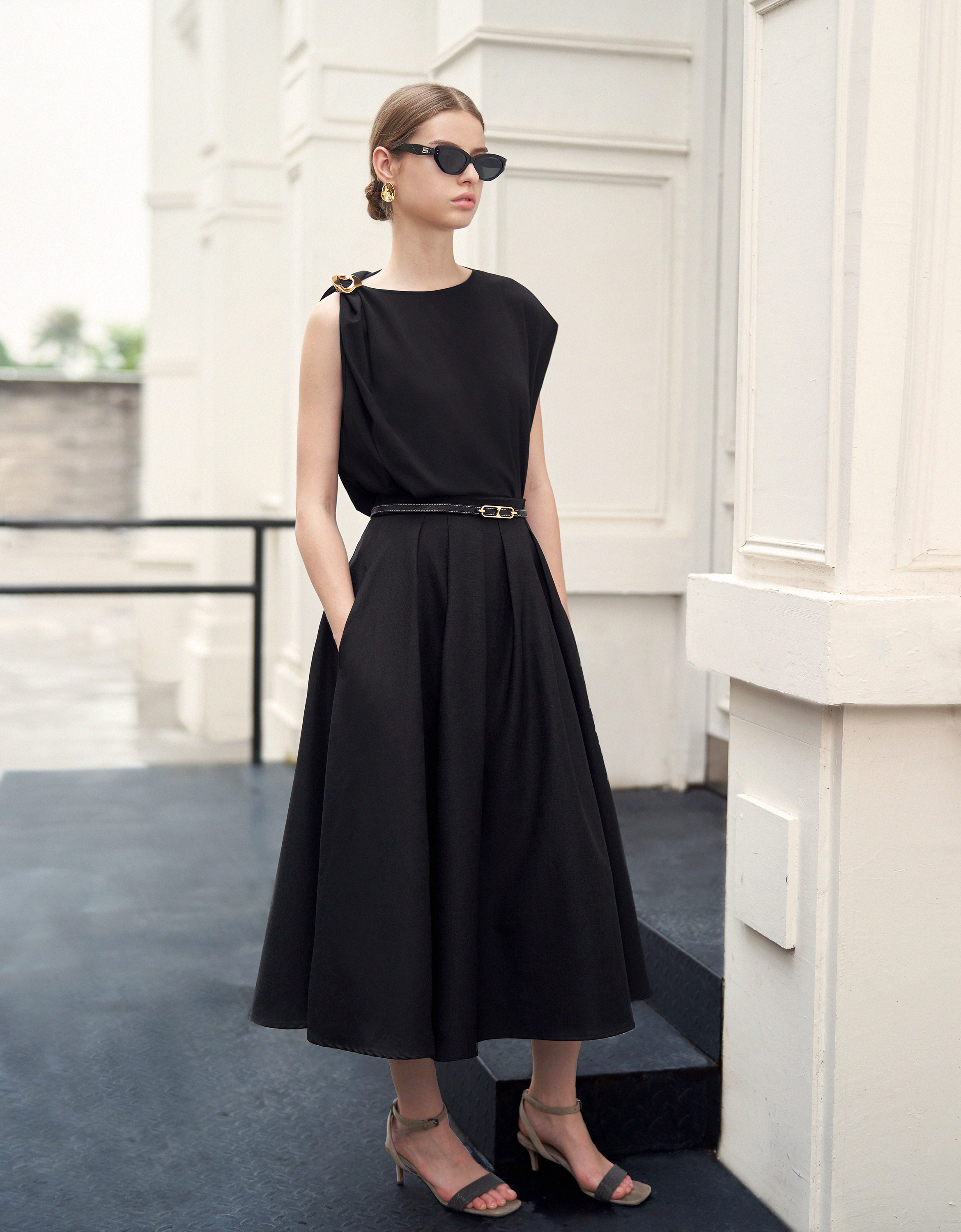 Shoulder Buckle Asymmetric Top
