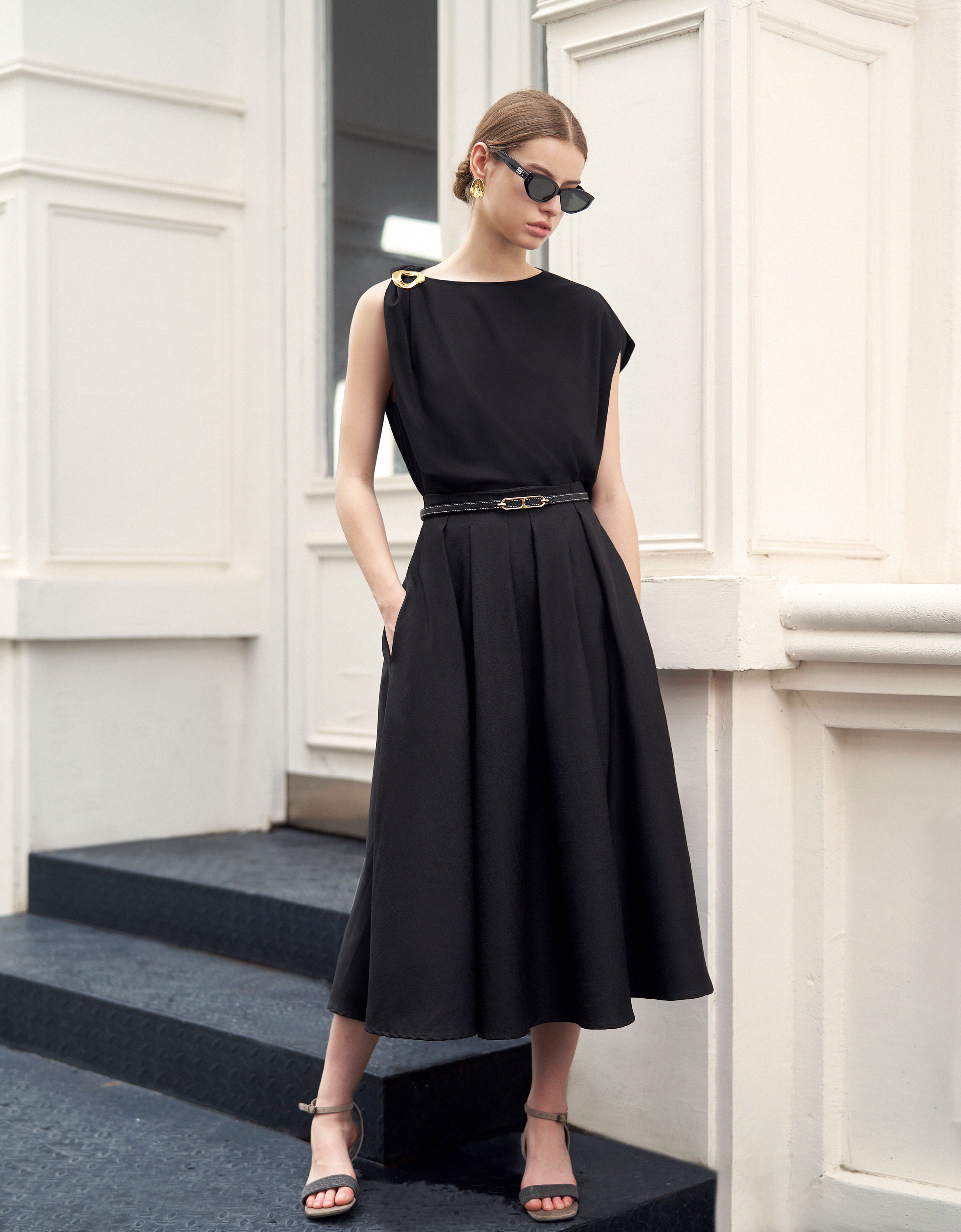 Shoulder Buckle Asymmetric Top