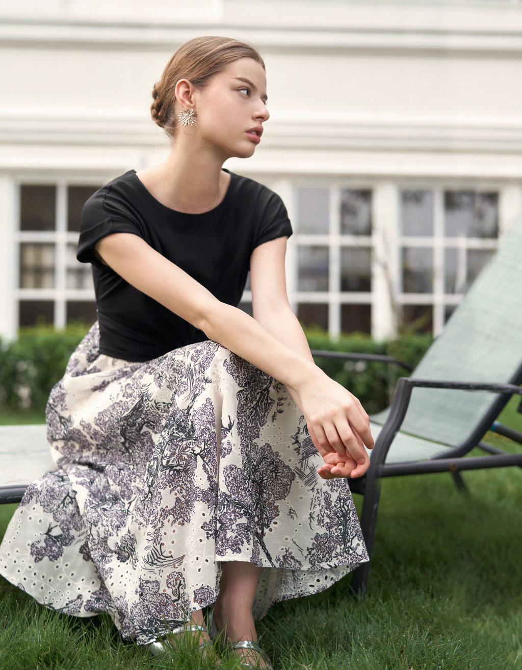 Contrast Floral Skirt Midi Dress