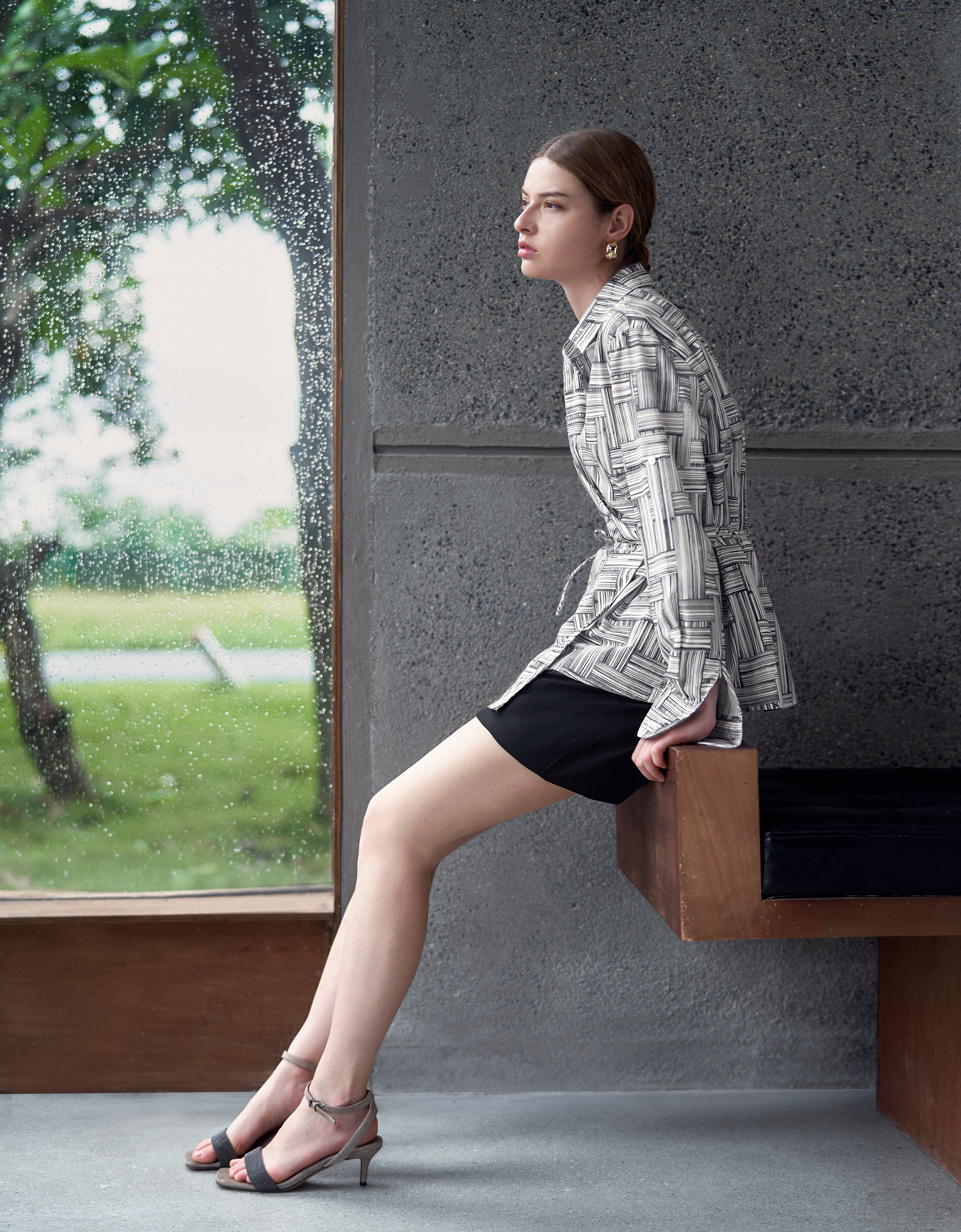 Asymmetric Wrap Front Long Sleeve Printed Shirt