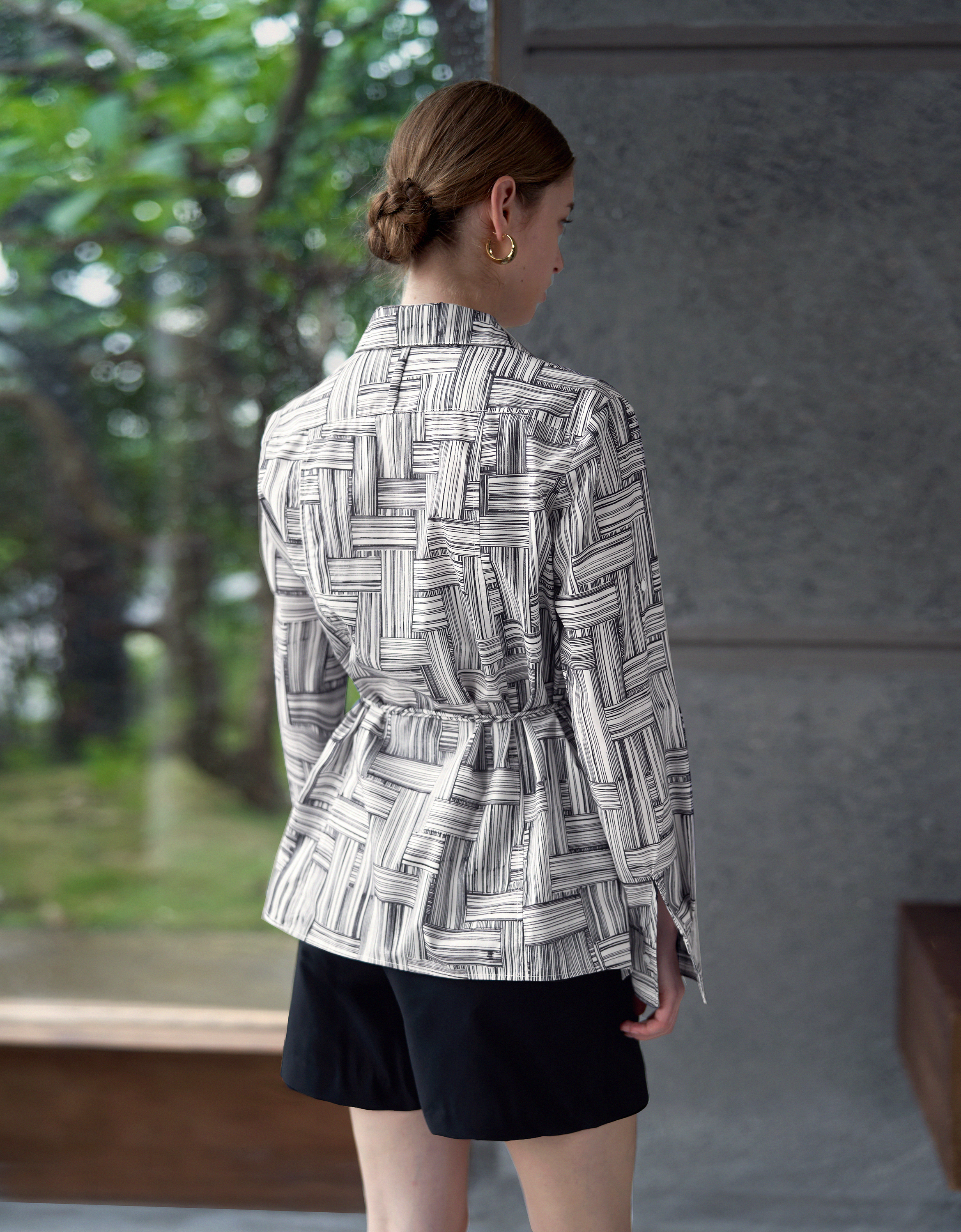 Asymmetric Wrap Front Long Sleeve Printed Shirt