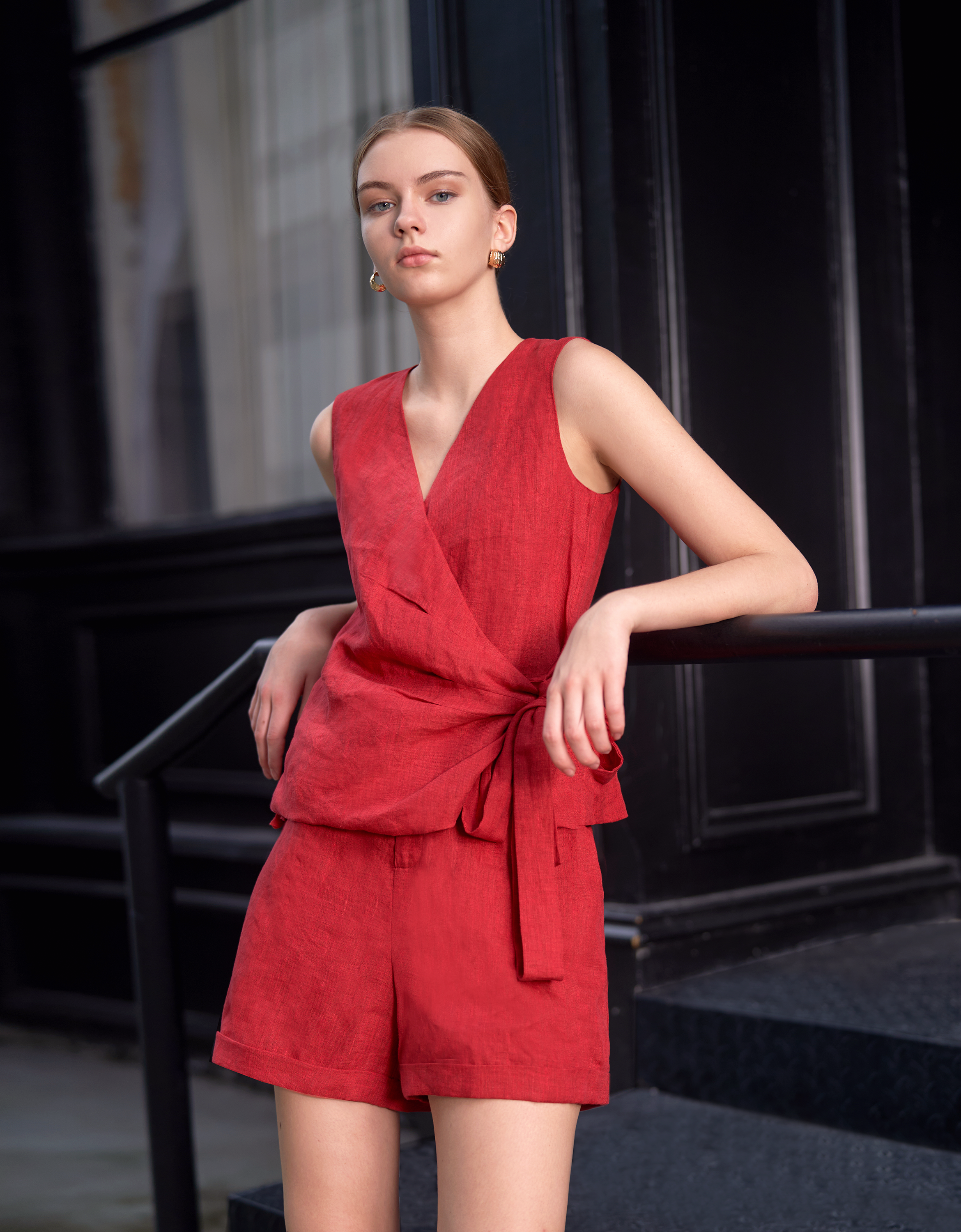 Sleeveless Wrap Linen Top